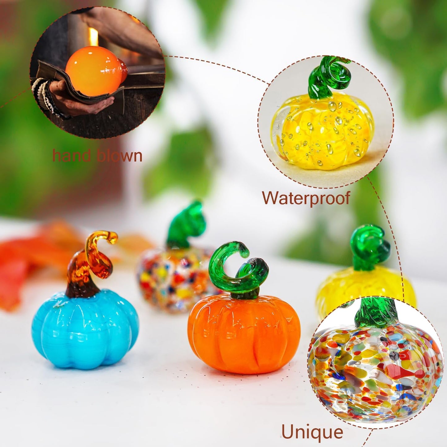 H&D HYALINE & DORA 4pcs Blown Glass Pumpkin Figurines Table Accent for Fall & Harvest, Mini Crystal Halloween Pumpkin Fall Decorations for Home Thanksgiving