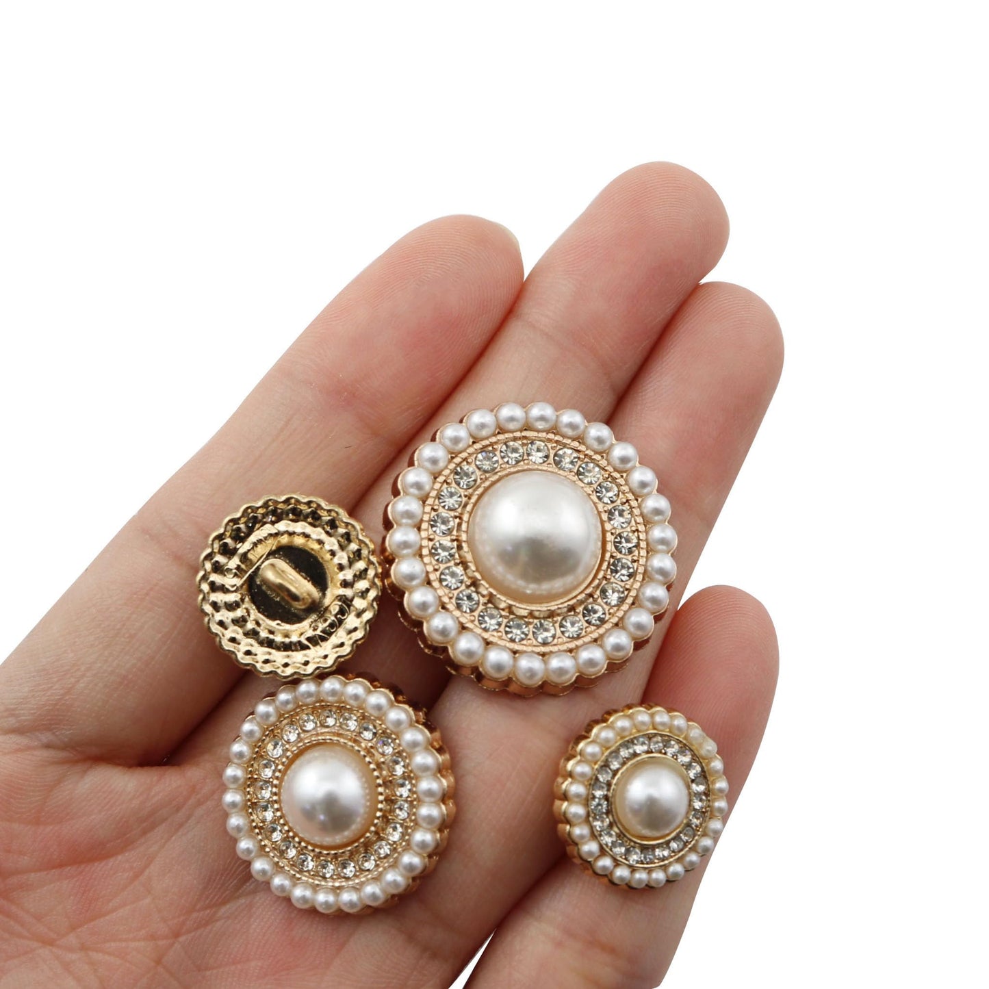 XGNG 16PCS Gold Diamond-Encrusted Pearl Buttons Metal Button Rhinestone Faux Pearl Buttons Embellishments for Coat, Suits, Knitting Sweaters, Sewing Crafting