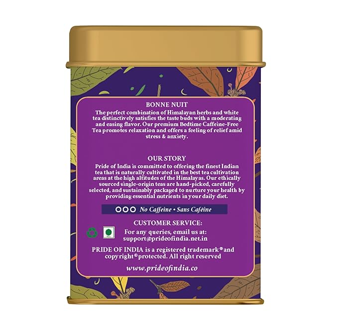 Pride of India | Sip and Relax : Bedtime Tea | 15 Pyramid Full Leaf Individually Wrapped Tea Bags| 100% Natural Blend of White Tea & Herbs from Single Origin | Calming and Soothing