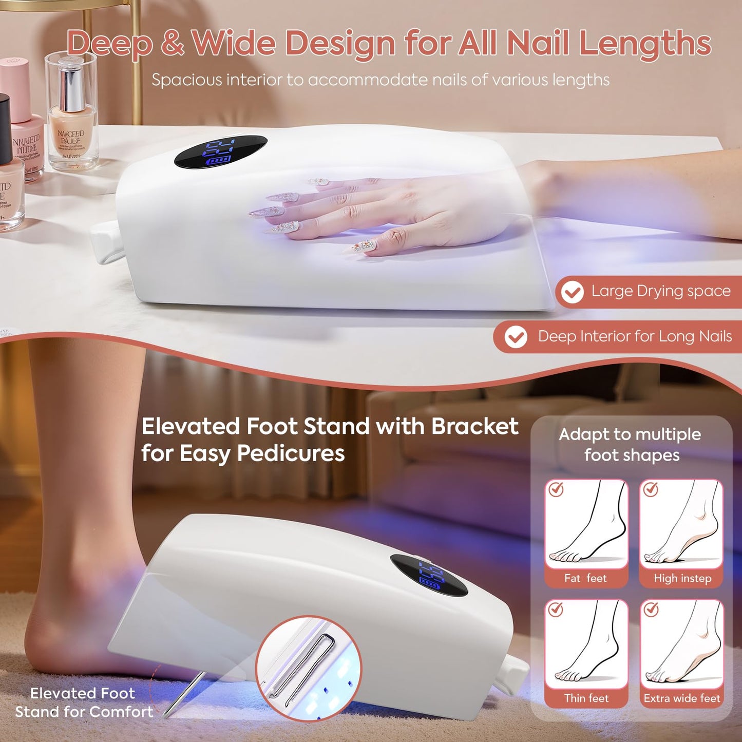 UV LED Nail Lamp, 72W Cordless UV Light for Gel Nails, Professional Fast Curing Rechargeable Nail Dryer with 4 Timers, 45 Beads, Smart Sensor, Retractable Foot Stand, Portable Handle for Salon & Home