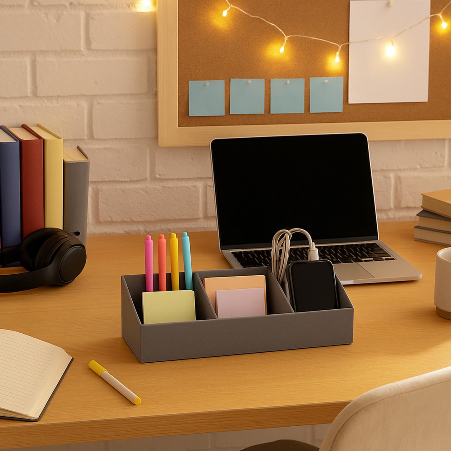 Bigso Elisa Desktop Organizer, Durable Office Desk Organizer for Office Supplies and Accessories, Desk Organizer with 7 Compartments for Customizable Organization,13.1”x4.9”x4.9”, Grey