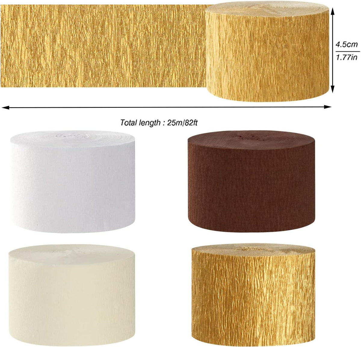 White-Brown Ivory-Gold Boho Party-Decorations Streamers - 8 Rolls Rustic Wedding Birthday Neutral Baby Bridal Shower Crepe Tissue Paper Streamer Bachelorette Engagement Garland Decor Panduola