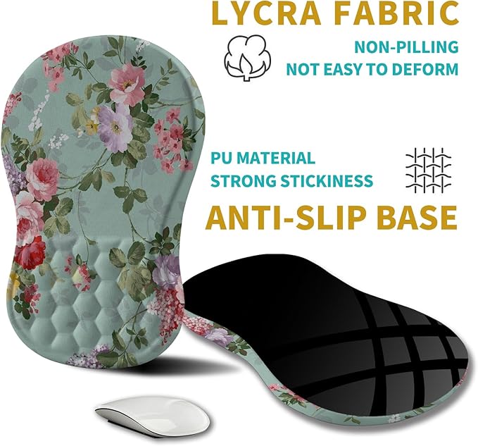 Hokafenle Ergonomic Mouse Pad Wrist Support, Wrist Rest Mousepad for Carpal Tunnel Pain Relief with Integrated Memory Foam Slope Massage Bulge (11.8x7.9 inch,Graceful Peony