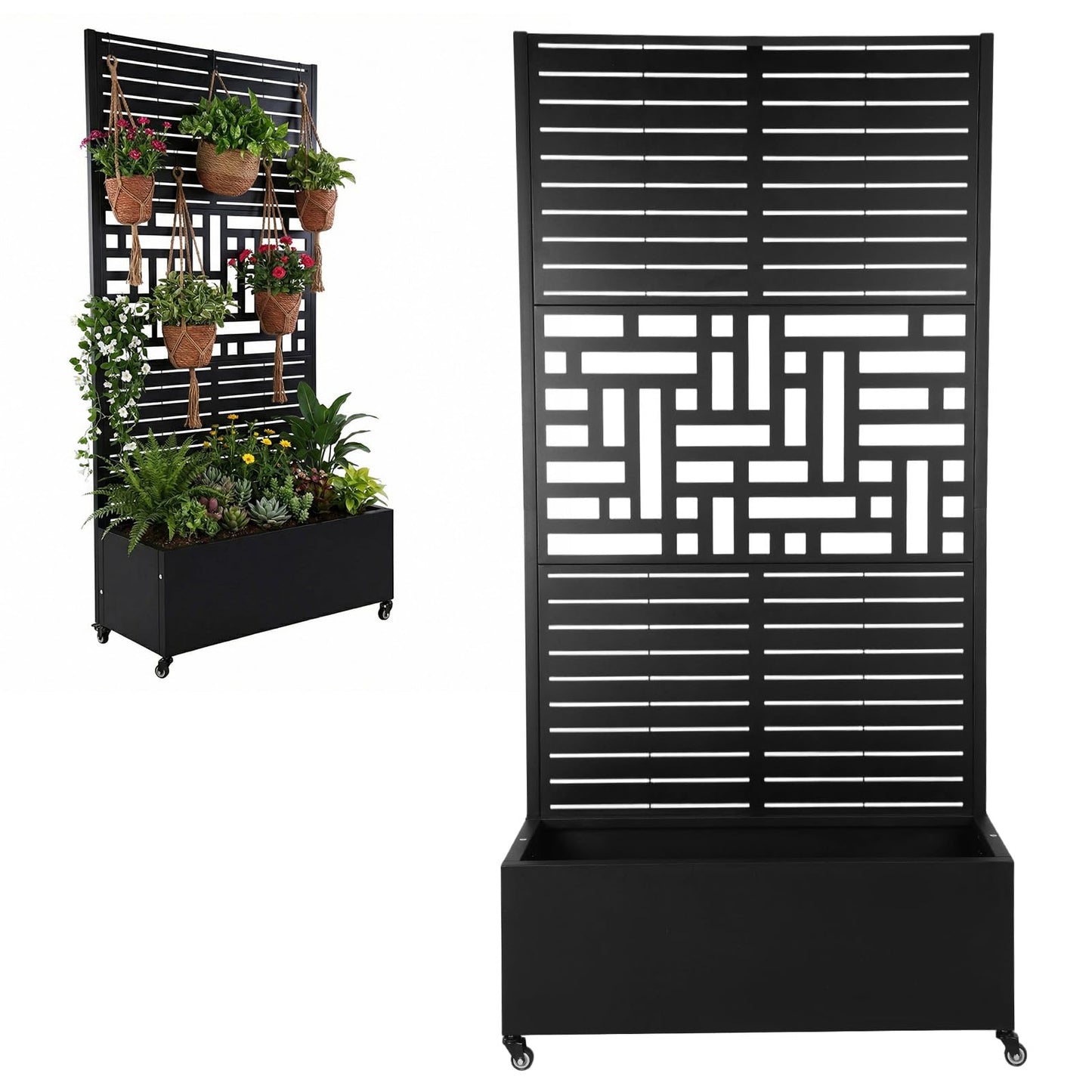 70.87x35.43x15.75 Inch Metal Planter Box with Trellis and Wheels Raised Garden Bed with Drainage Holes Privacy Planters Suitable for Climbing Plants and Vegetables