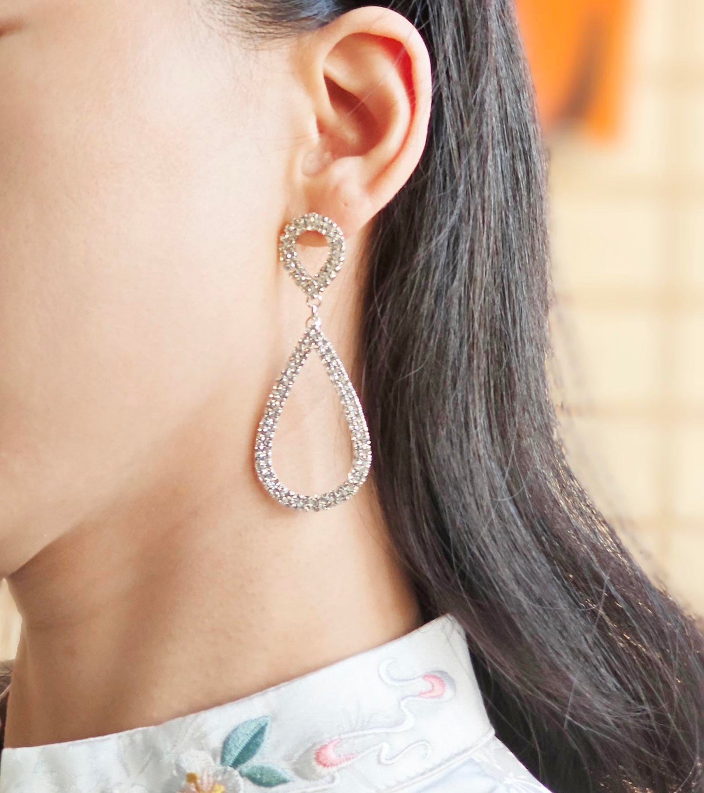 Legitta Rhinestone Teardrop Long Drop Earrings Cubic Zirconia Statement Geometric Dangle with Studs for Women Wedding Jewelry