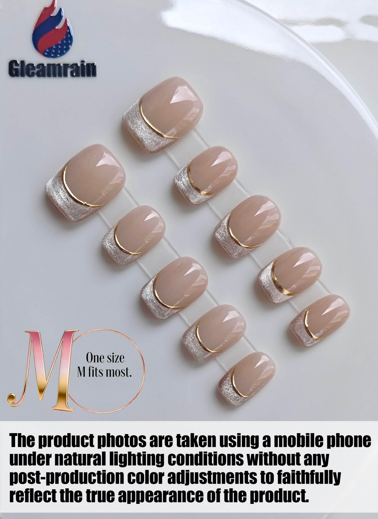 Gleamrain Handmade Short Press On Nails Square-Ins Style M Size-Easy Apply Daily Wear Artificial Nails Press Ons for Women 10Pcs Gleamrain Design 409