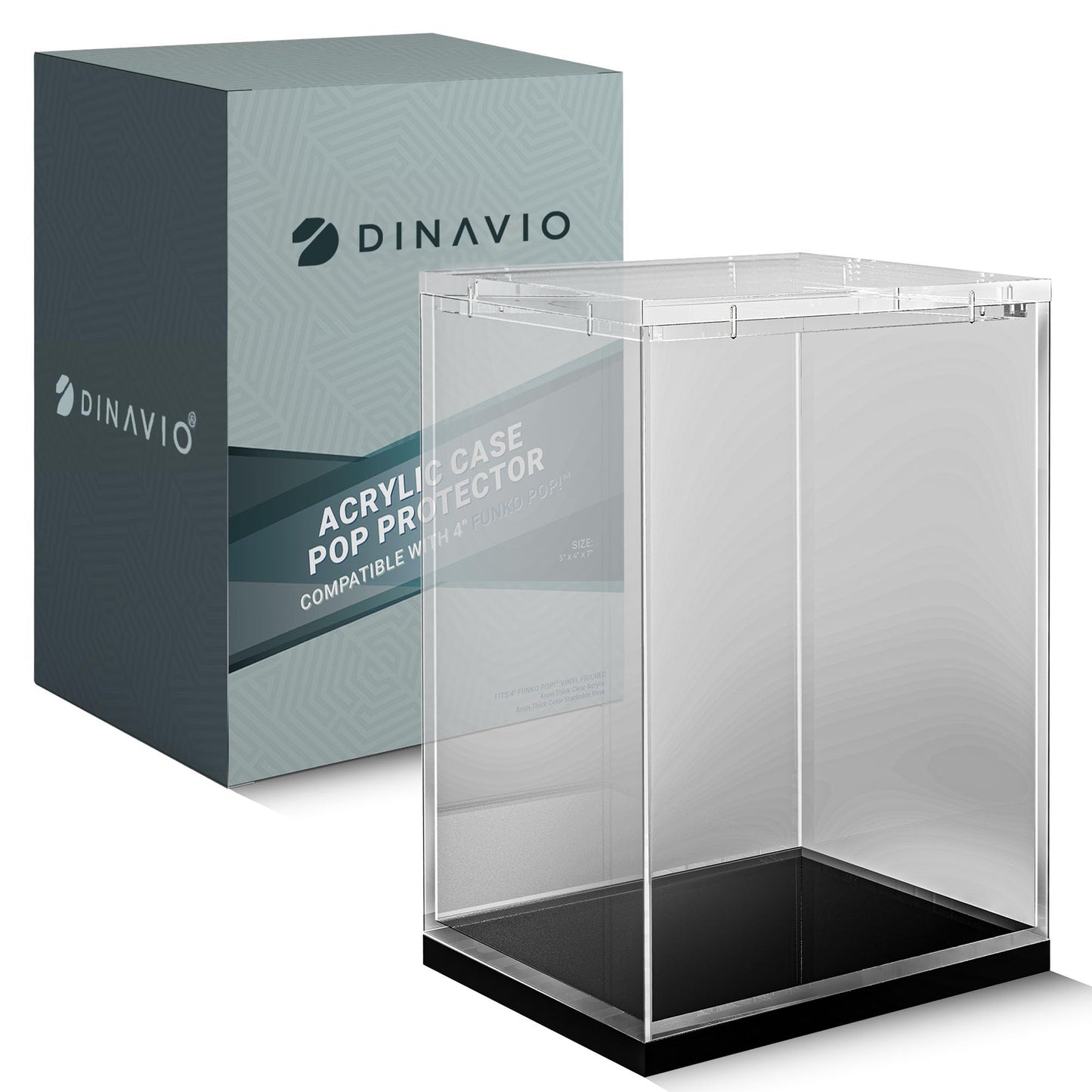 Dinavio Crafthouse Funko Pop Protector - Acrylic Display Case - Sturdy Stackable Design - 4mm Case for 4" Vinyl Figures - Black Base