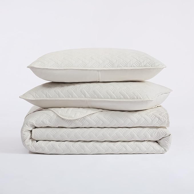 Serta ComfortSure Soft 2-Piece Twin Quilt Bedding Set, Includes Bedspread/Coverlet and Pillow Sham, Bedding for All Seasons, Machine Washable, Ivory