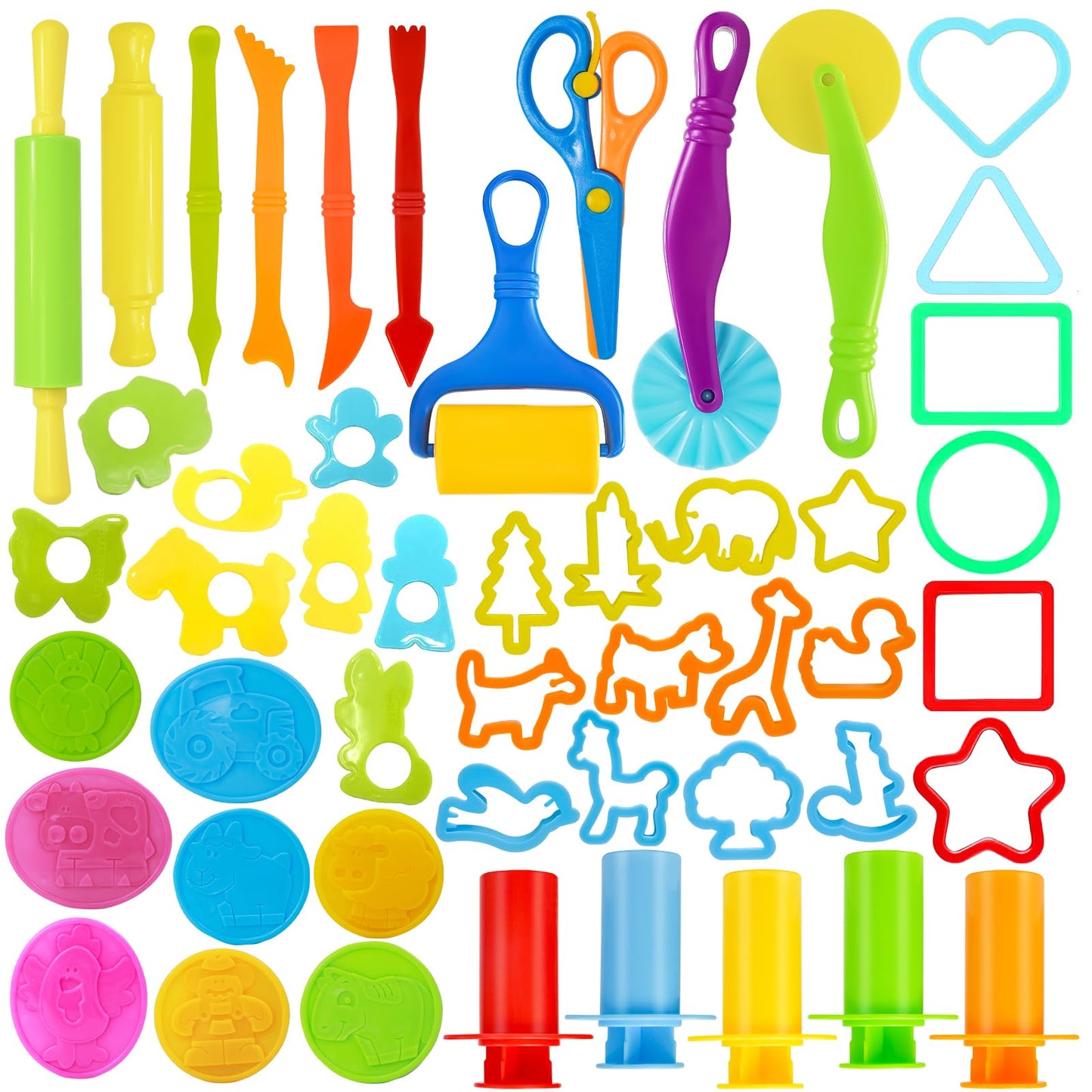 LCY WEDSHI Dough Tool Set, 49 Pcs Dough Tools Sets for Kids Ages 4-8, Dough Accessories Includes Animal Molds, Cutters Roller, Rolling Pins, Safety Scissors, Plastic Knife
