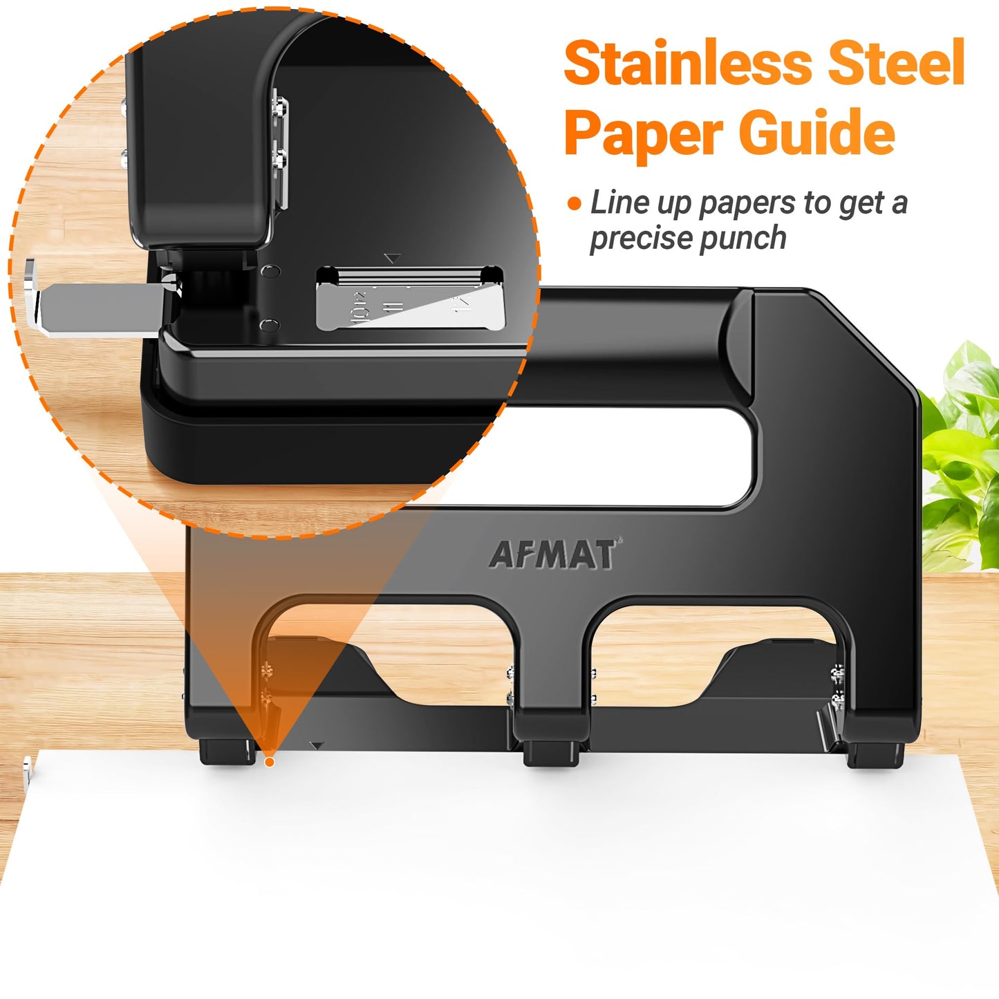 AFMAT HPX1 Heavy Duty 3 Hole Punch, 3 Hole Puncher for Binder, 40-Sheet Three Hole Punch w/ 10000+ Uses, Metal Hole Puncher 3 Ring, 50% Reduced Effort, Bulit-in S.S. Paper Guide (Black)