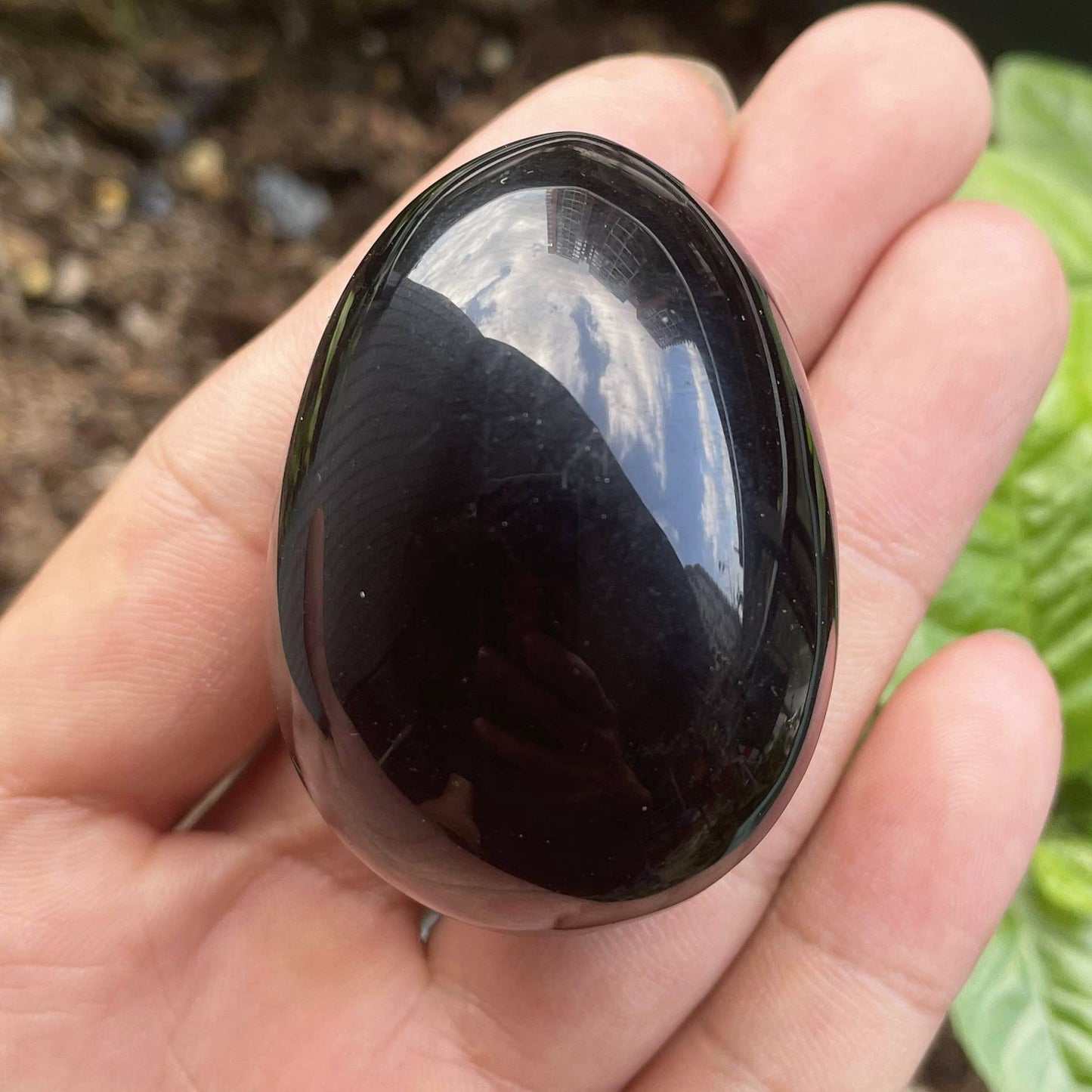 favoramulet Polished Stone Egg for Easter Day, Palm/Pocket/Worry Enegry Healing Crystal Display Sphere Figurine Fengshui, Black Obsidian 1.8" x 1.3"