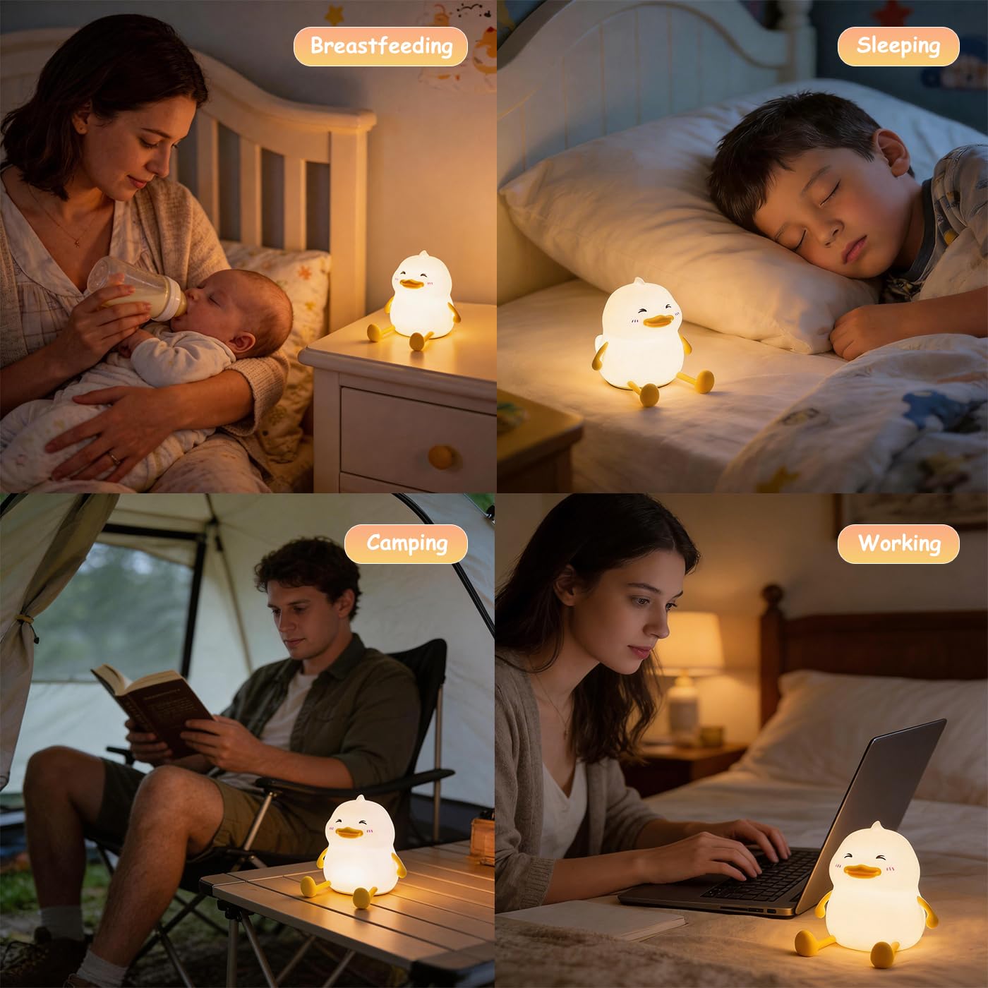 Duck Night Light for Kids, Cute Silicone Animal Nursery Lamp, 3 Level Dimmable Rechargeable LED Nightlight, BPA Free Food Grade Silicone, Eye Caring Soft Warm Light for Baby Toddler Breastfeeding