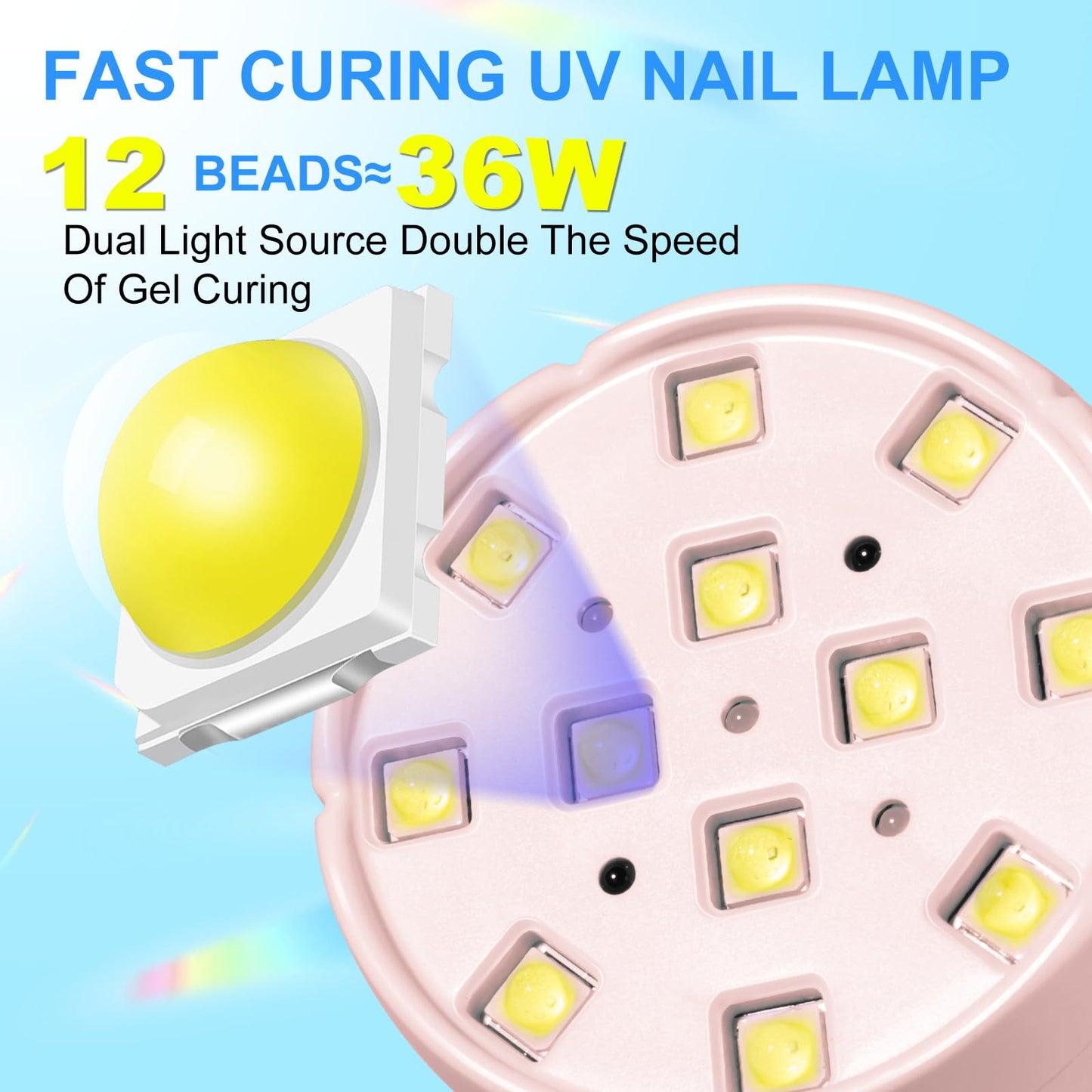 MEKK Gooseneck UV LED Nail Lamp - 36W Cordless Mini UV Light for Gel Nails for Home & Travel, Single Nails Light for Detail Work, Flash Cure Lamp with Auto Sensor, 4 Timers, Flower Design (Pink)