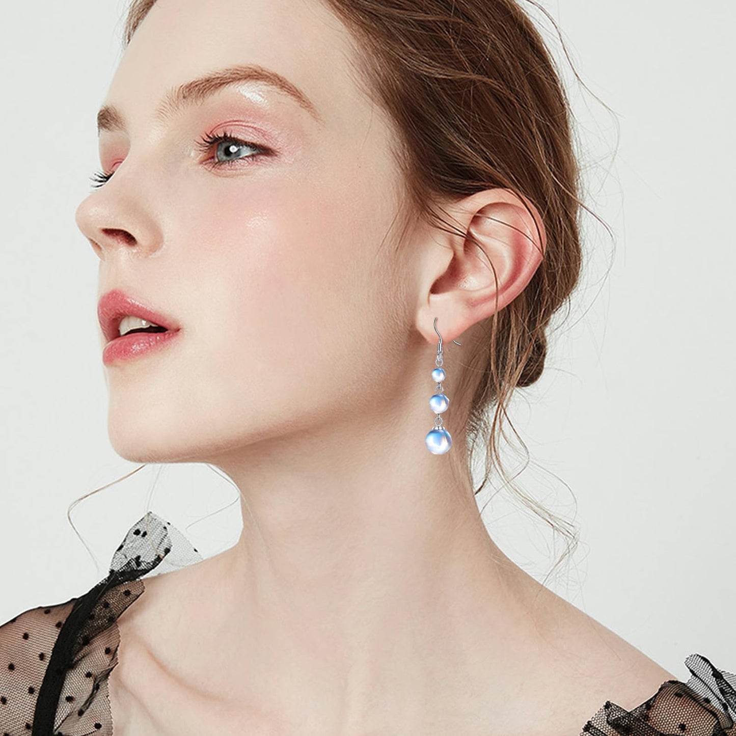 925 Sterling Silver Moonstone Dangle Earrings Three Balls Drop Jewelry Birthday Gifts for Women (Moonstone)