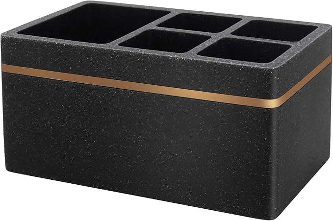 Shinowa Resin Toothbrush Holder, 5 Slots Hygienic Electric Toothbrush Holder Storage Stand Organizer for Toothbrush, Toothpaste, Razor, Gravel Black