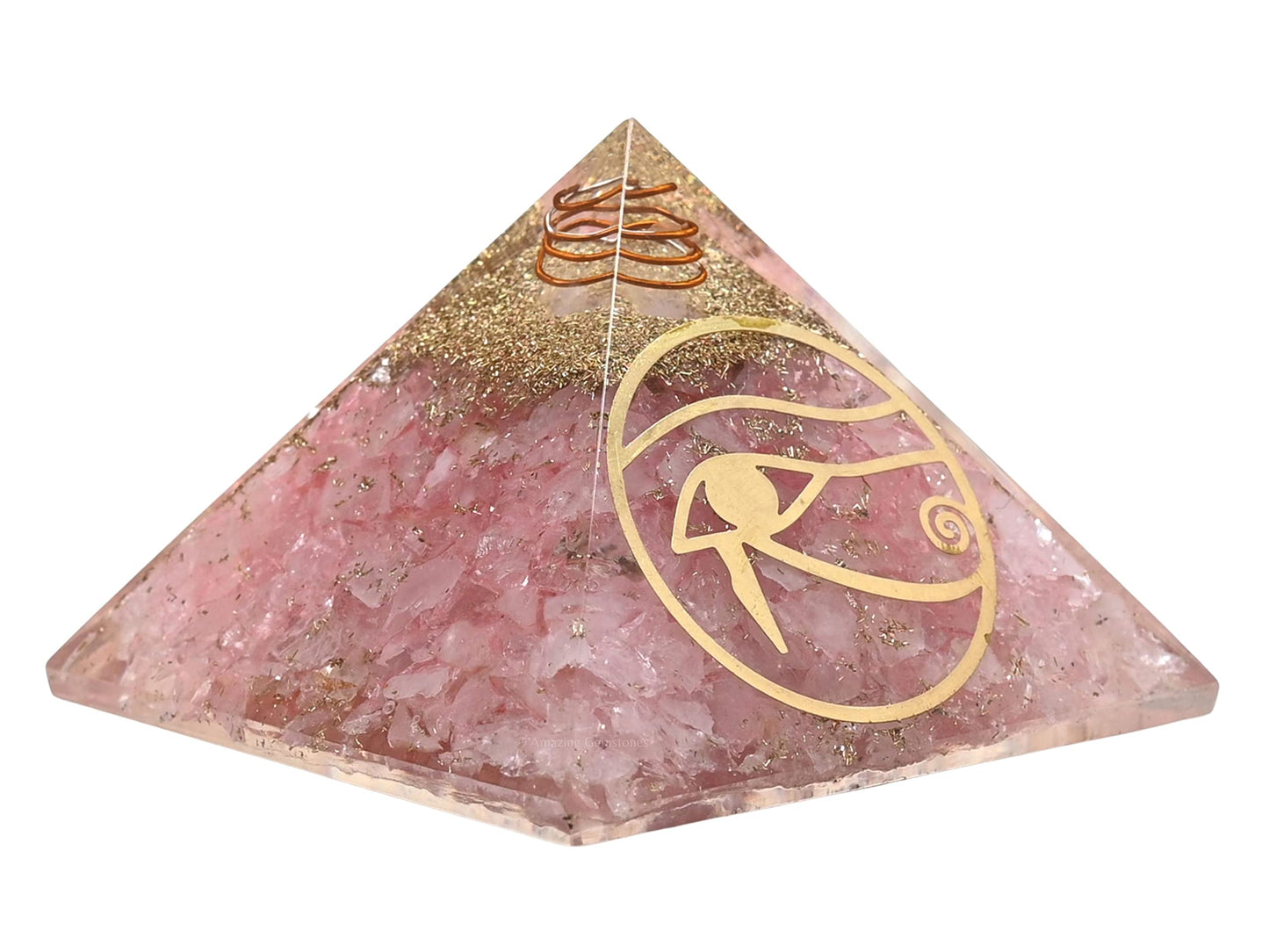 Amazing Gemstone Large Rose Quartz Orgone Pyramid Crystal, Eye of Horus Orgonite Pyramid - Positive Energy Healing