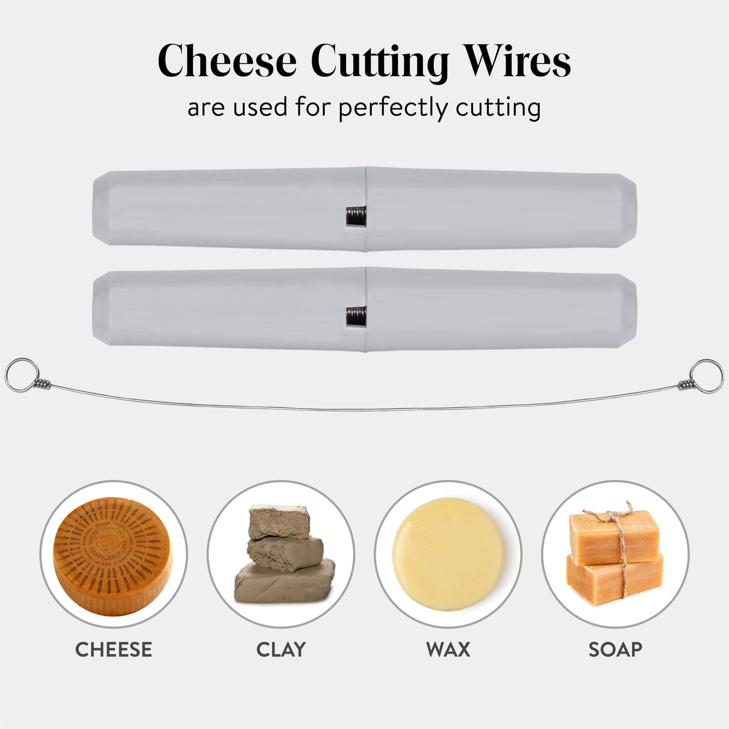 ANDUSTRIAL Stainless Steel Cheese Cutting Replacement Wires For Soft and Hard Cheese - Easy to Use and Clean - 2 Wires 36" + 1 Pair Egronomic Plastic Handle