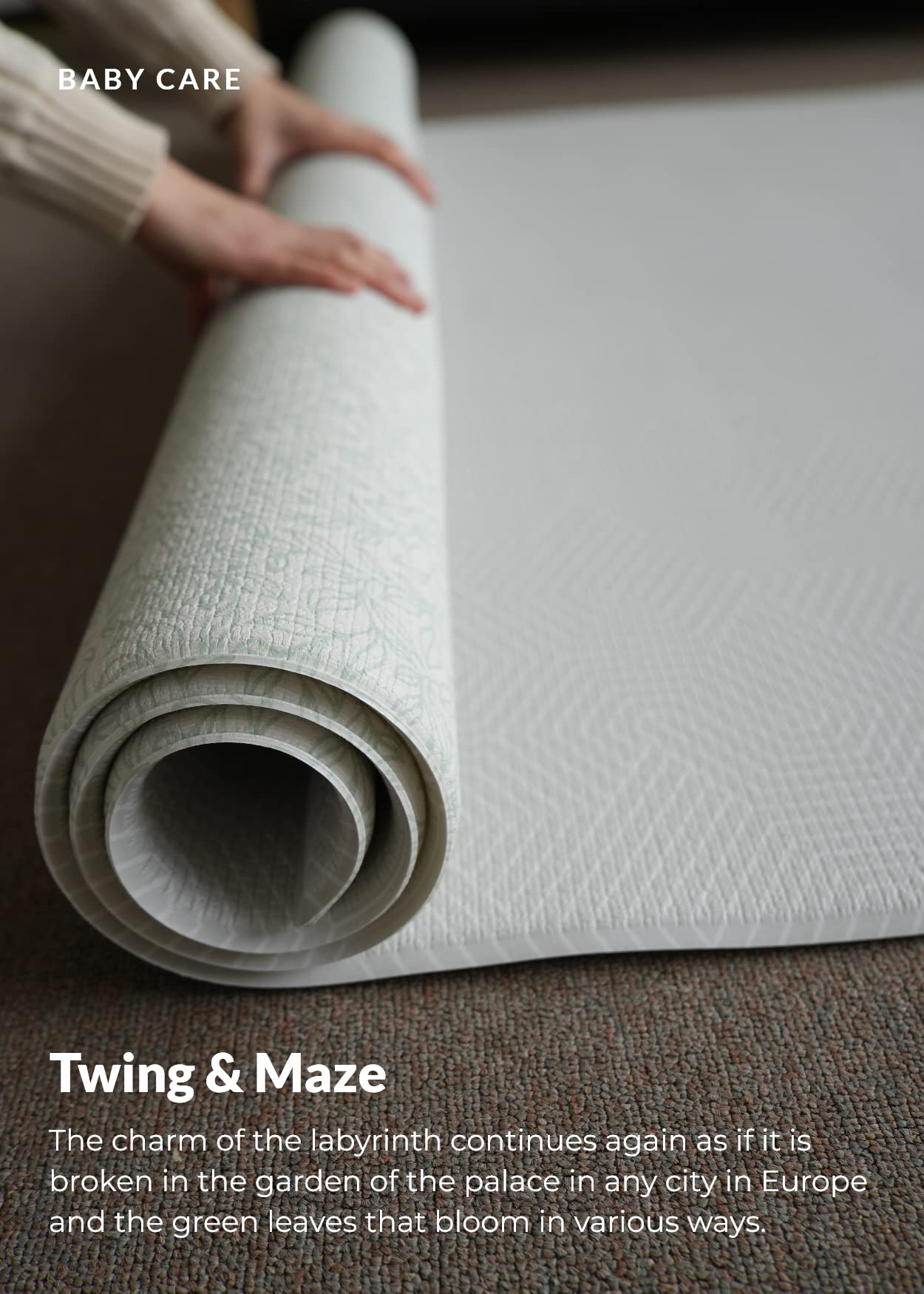 Baby Care Play Mat (Medium, Hygge - Twig & Maze) 73’’ x 49’’ Original One-Piece Reversible Rollable Waterproof Play Mat for Infants, Babies, Toddler, and Kids
