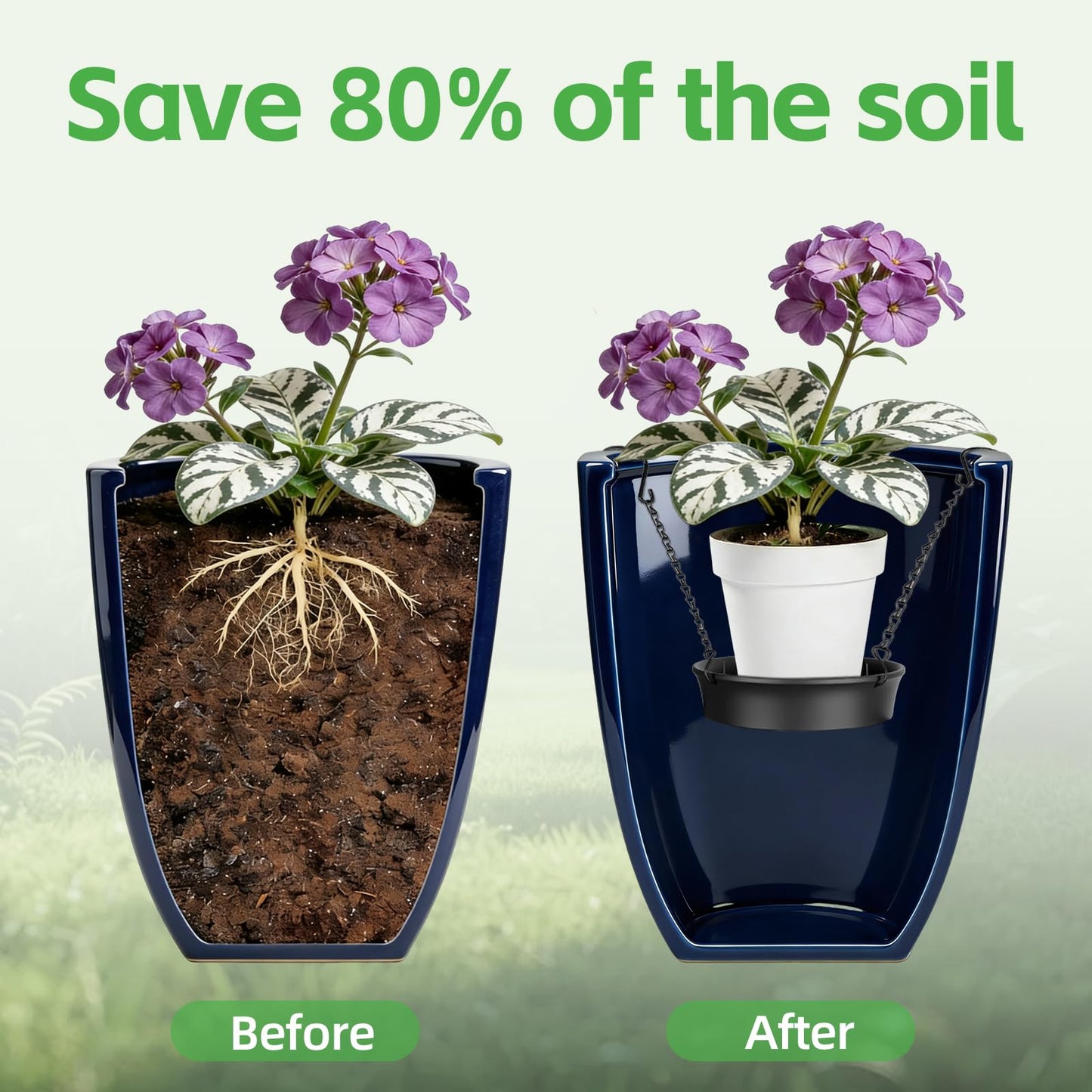 Adjustable Planter Inserts for Large Pots, Made of Thickened PP Material. They Can Be Used as a Substitute for Plant Risers for Inside Pots. Used to Reduce Soil Filling (1, medium size for 12"-18")