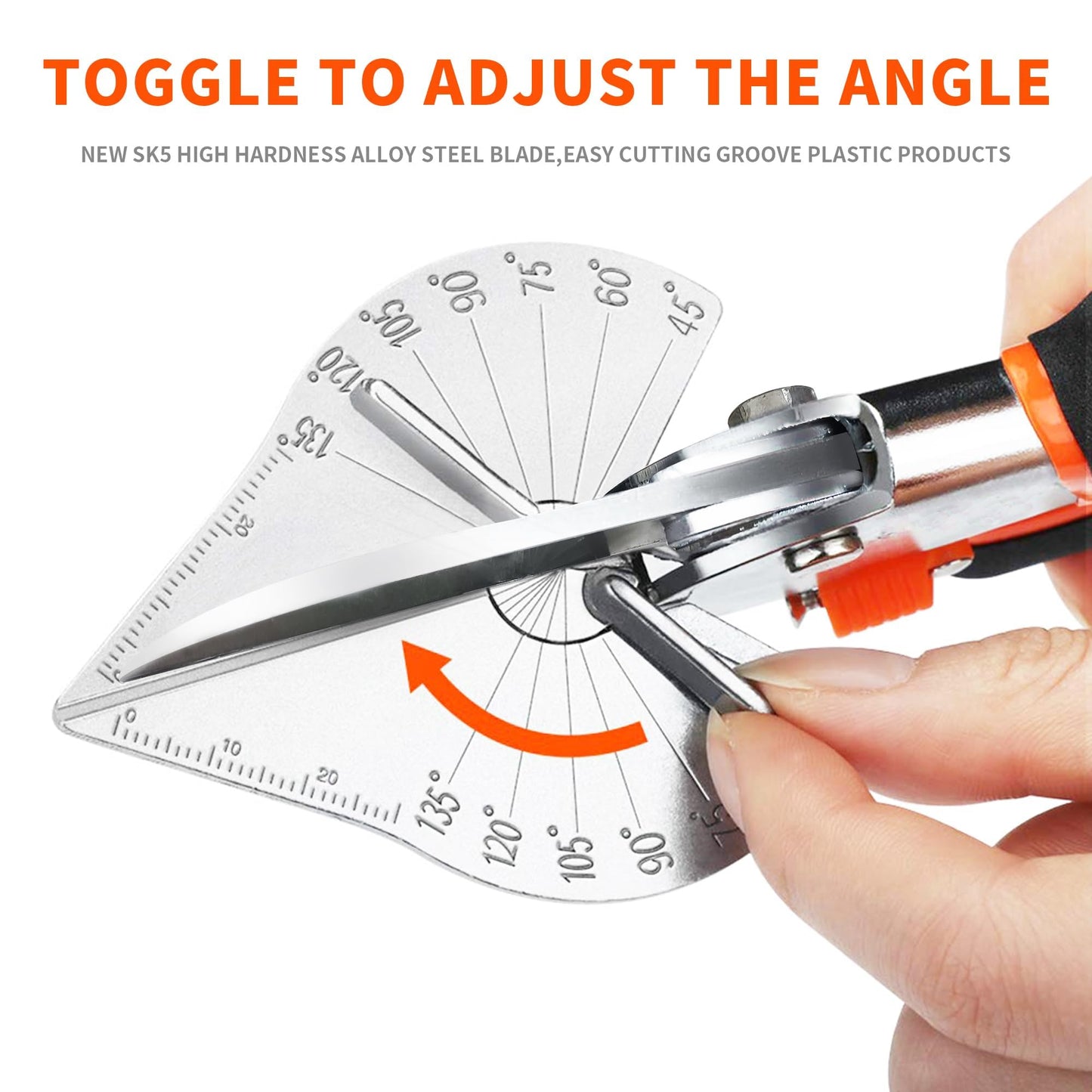 GARTOL Miter Shears, 45-135 Degree Adjustable Angle Scissors, Quarter Round Cutter Tool with Spare SK5 Blades, Trunking Shears for Cutting PVC, Trim and Softwood Moulding (Not for Hardwood)