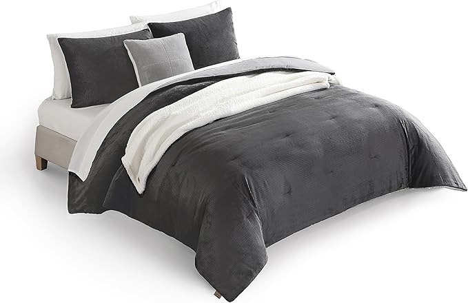 UGG Remina Comforter Set 5 Piece Bed in a Bag with Throw Blanket, Decorative Pillow, Shams, and Reversible Comforter Hypoallergenic Washable Luxury Warm Fluffy Bedding Set, Full/Queen, Charcoal Grey