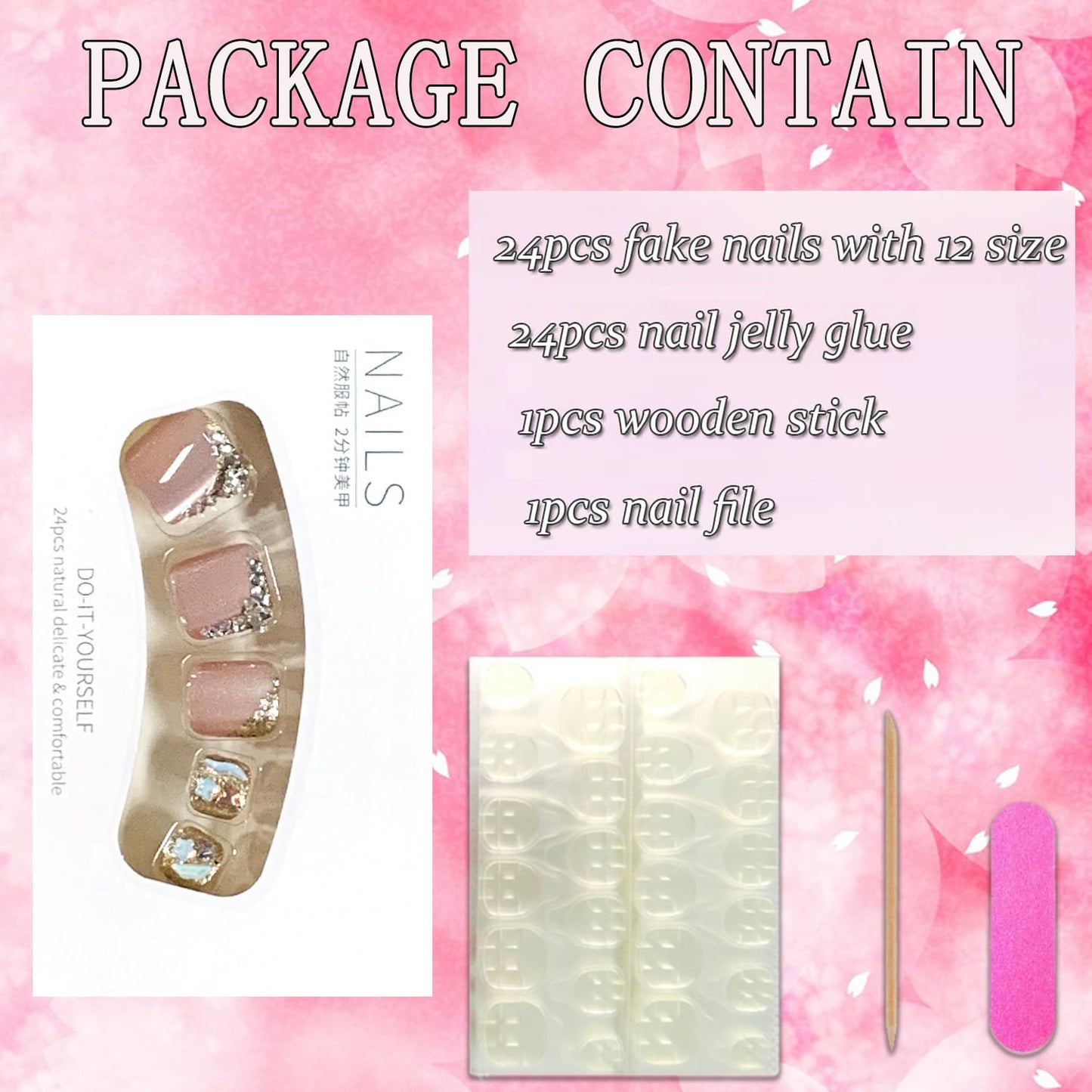 FIEONCIY Press on Toenails with Designs Acrylic Fake Nails for Toe Artificial False Nails with Charms Glue on Toe Nails for Spring Summer Stick on Toenails for Women Girls(JMZ050)