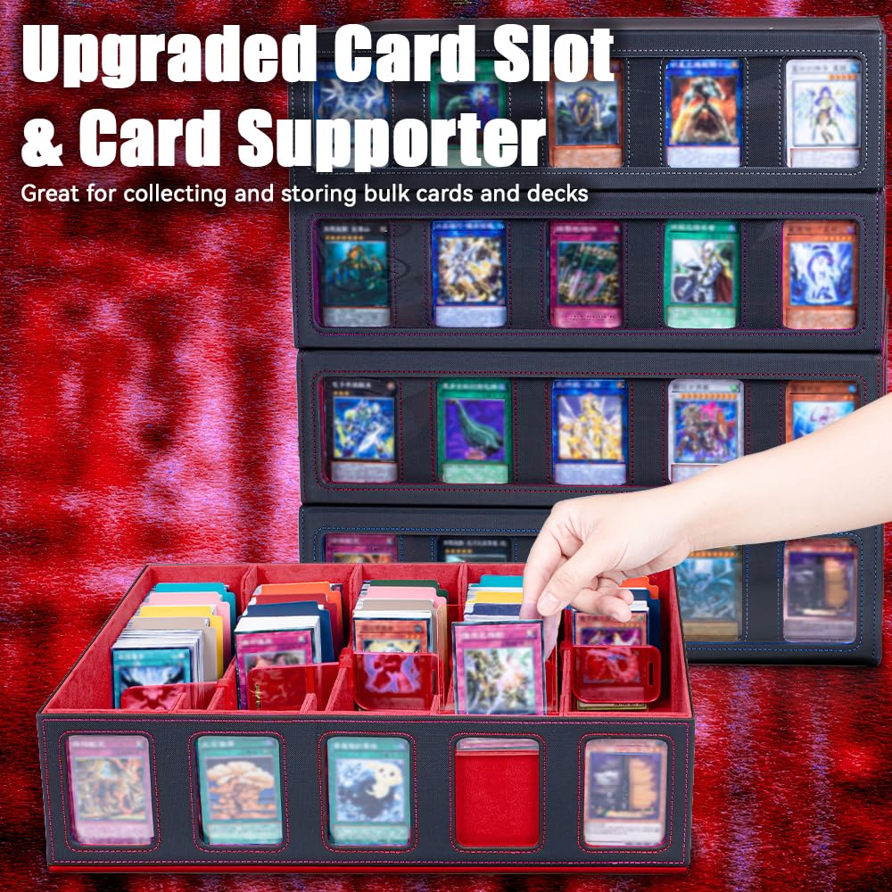 Sesmez 5-Row 3900+ Trading Card Storage Box for MTG, Card Deck Box with Snap-fit Design, 5 Card Sleeves, 10 Stoppers, 80 Dividers and 1 Dice Tray (Black-Red)