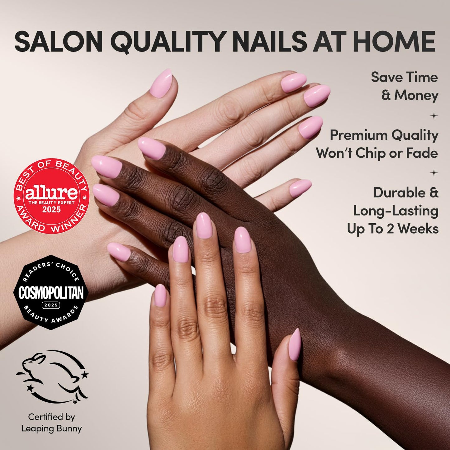Glamnetic Press-On Nails Bundle - Blush Dream & Think Pink | Medium Coffin Milky Fake Nails | Light Pastel Short Oval Fake Nails | Durable, Salon-Quality Nail Kits