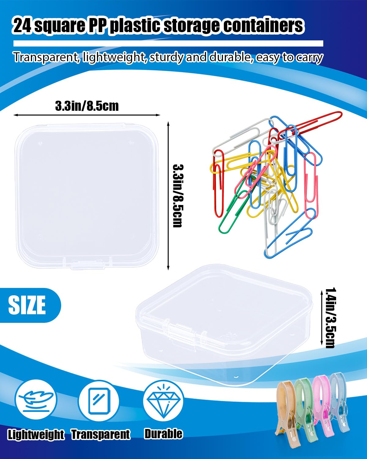 Wuqoioo Small Plastic Case, 24 Pack Clear Plastic Beads Storage Containers Clear Craft Storage Boxes Mini Storage Containers For Small Items, Crafts, Jewelry, Hardware (3.3 x 3.3 x 1.2 inches)