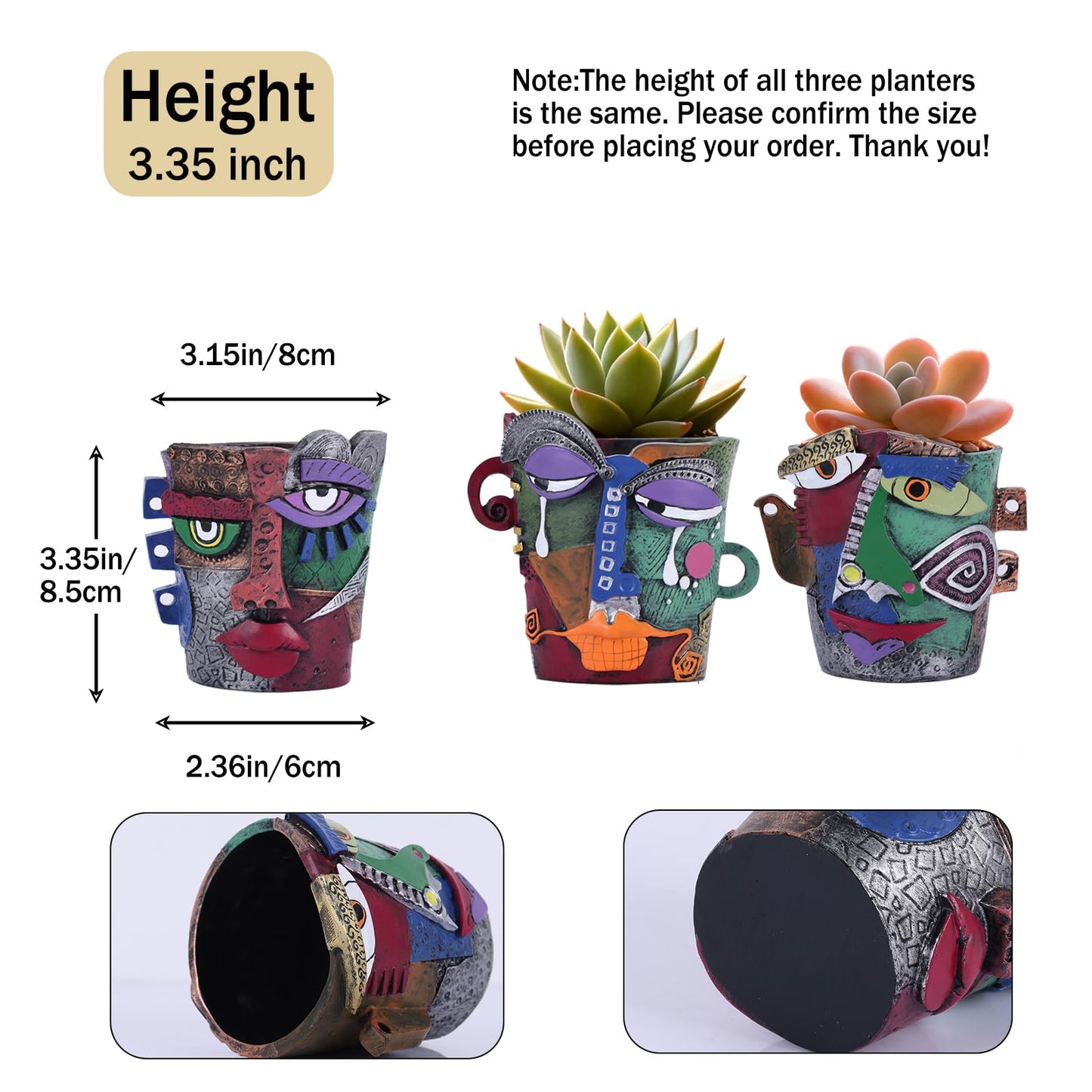 LINYTHER Mini Abstract Face Planter – Small Picasso-Inspired Resin Planter for Succulents, Cacti & Small Plants, Whimsical Decorative Head Planter for Indoor & Outdoor Garden