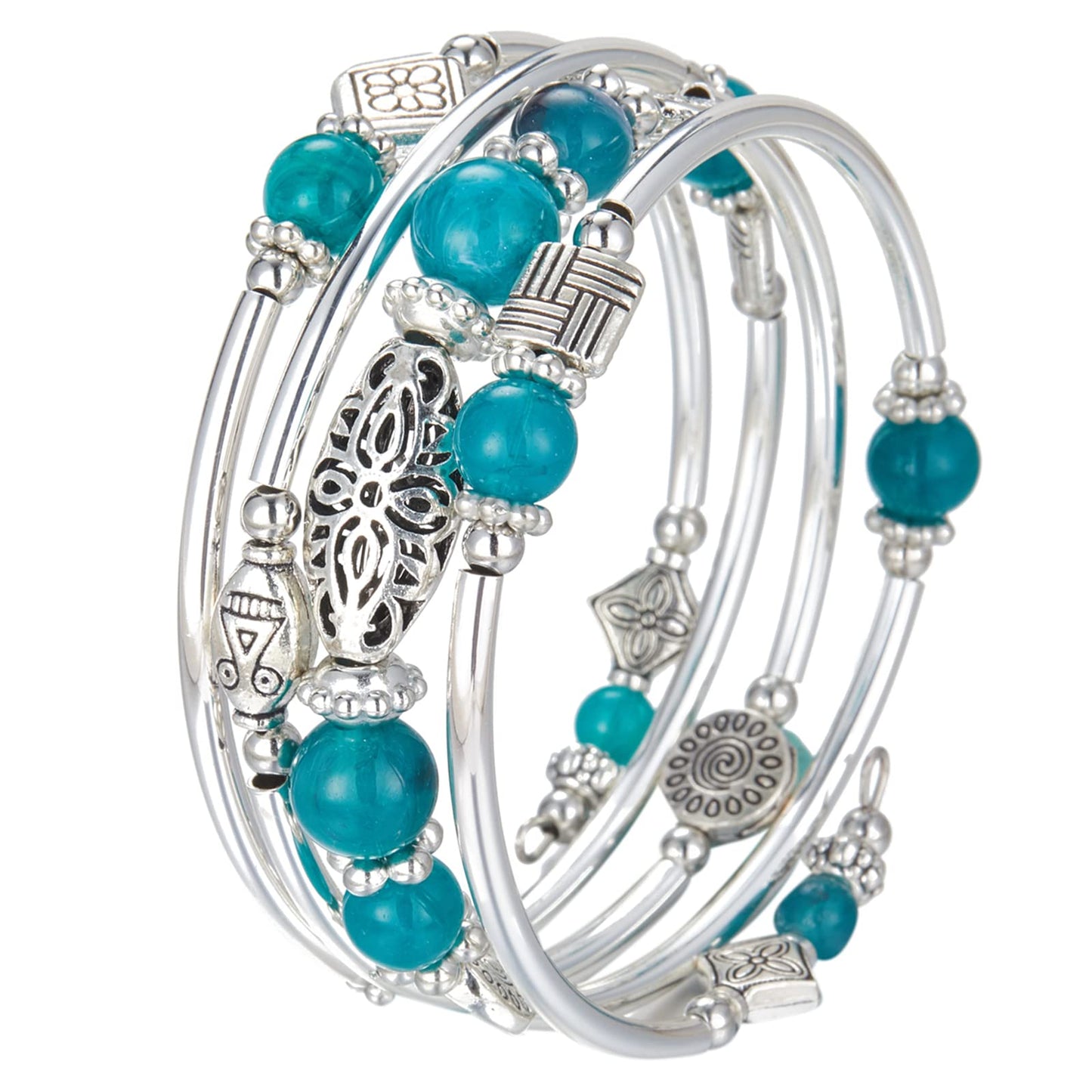 BULINLIN Layered Wrap Bangle Turquoise Bracelet - Bead Bracelet with Natural Agate Stone, Gifts For Women (03-Sea green)