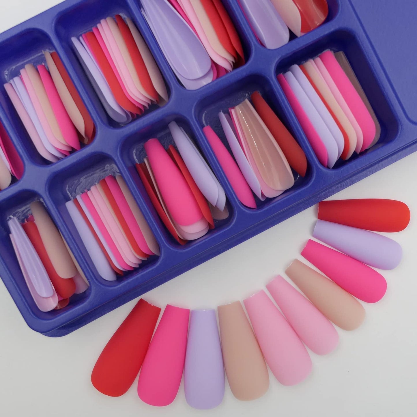 LoveOurHome 300pc Coffin Press on Nails Long Fake Nail Kit, Coffin Nails Press ons Nail Medium Ballerina Acrylic Glue Nails Tips Full Cover Matte Artificial Nails False Fingernail for Women Girls