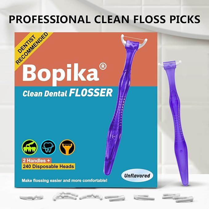 Bopika Dental Floss, Extra Strength Floss with 1 Dental Floss Handle and 120 flosser Refill Heads
