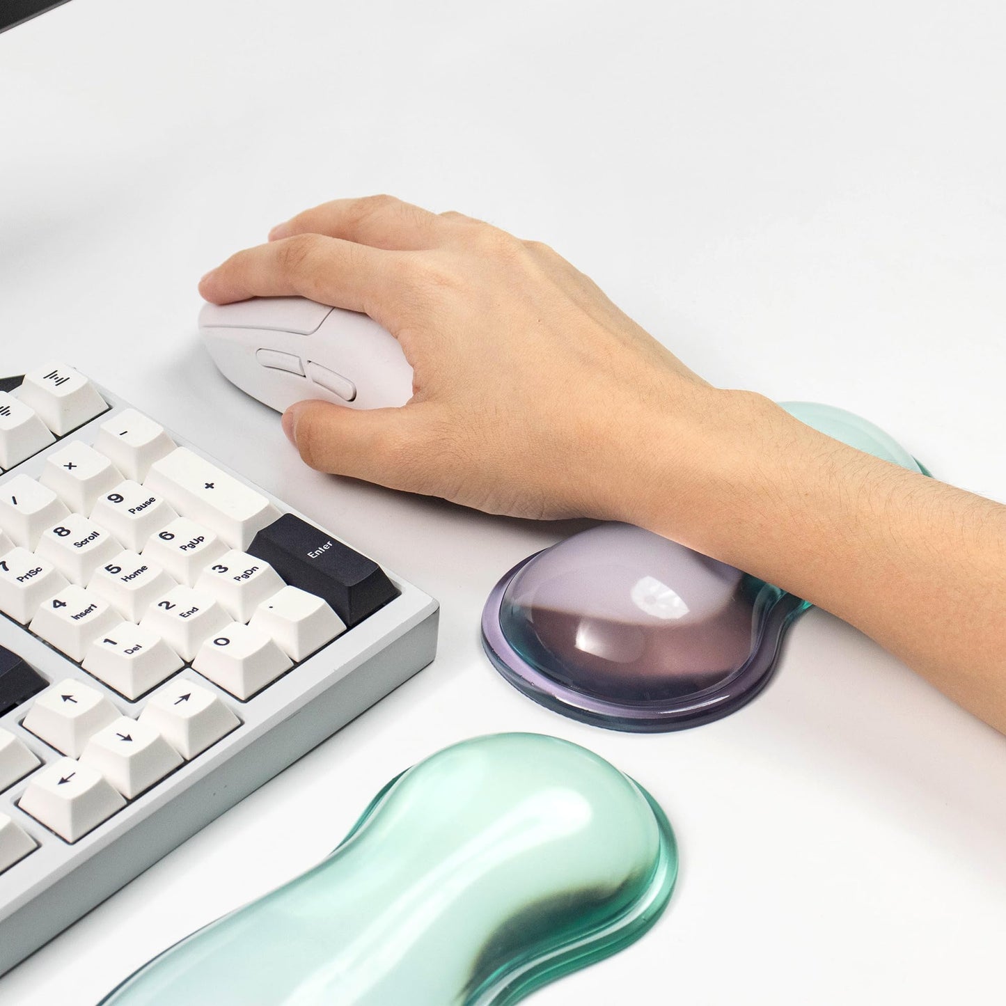 Gel Keyboard and Mouse Wrist Rest Set – Clear Wrist Rest for Computer Keyboard 60%/68%/75%, Comfort & Support for Typing and Gaming(Purple Green)