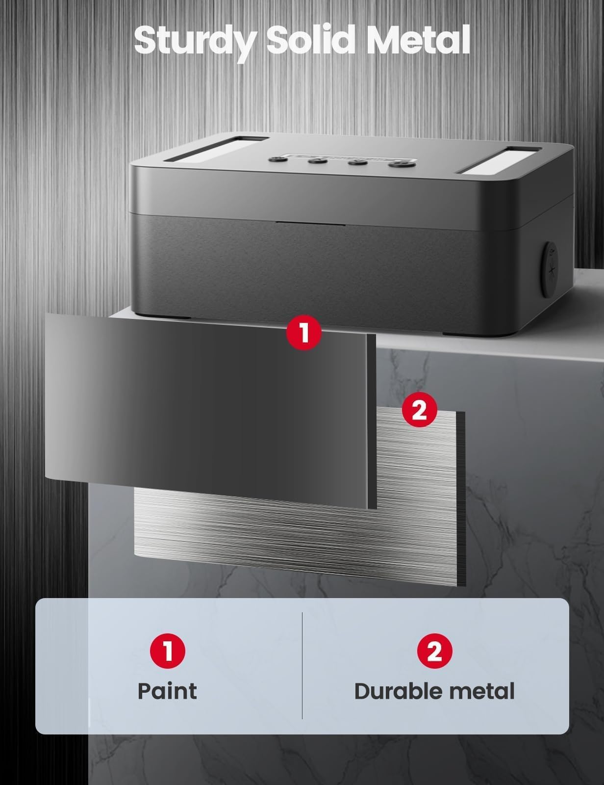 Vaydeer Metal Time Lock Box, Phone Lock Box with Timer, Timed Locking Safe, Self-Control Container with USB C Charge,Child Lock, Audio Prompt, Time Release Storage Locker for Phone/Medicine