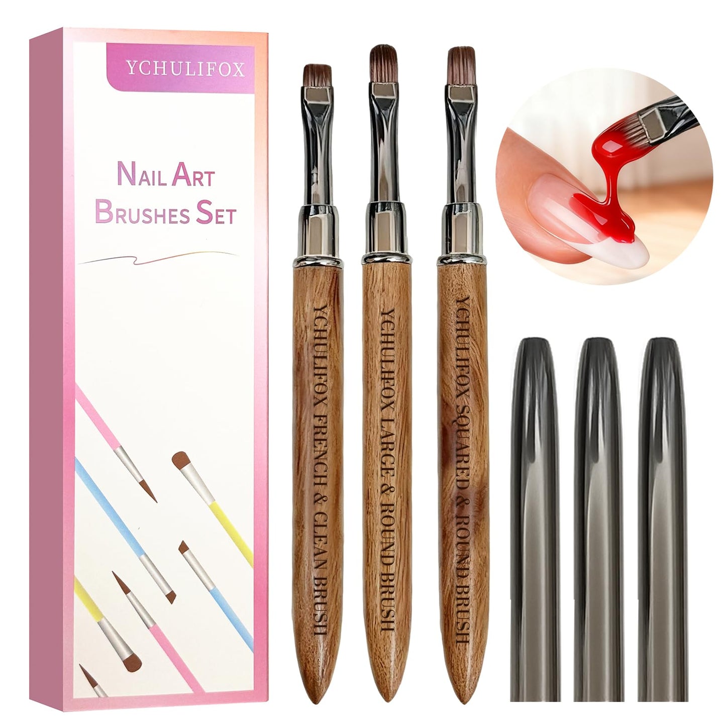 YCHULIFOX,3pcs French Tip Nail Brushes for Polygel & Builder Gel, Professional Nail Design Tools for Sculpting,Filling,Nail Extensions & Art in Home Salon Use.