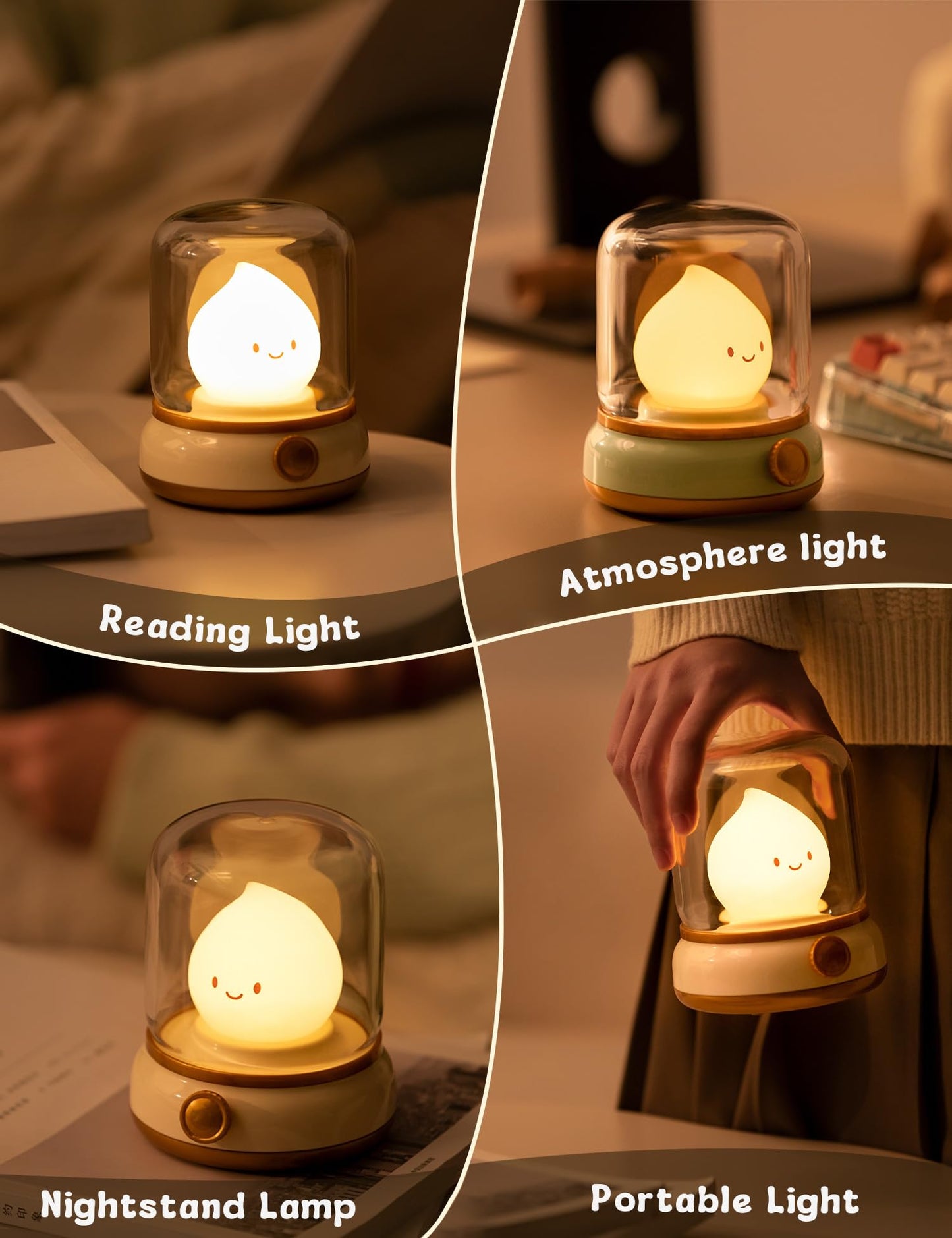 WANIDEA Cute Chibi Flame Lamp, Anime Cozy Lights, Retro Rechargeable Night Light, Decor, Cute Desk Accessories, Gifts.