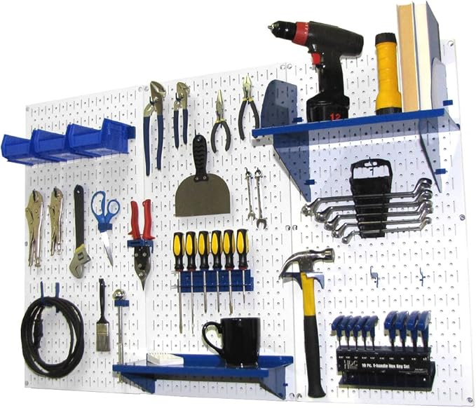 Wall Control Pegboard Organizer 4 ft. Metal Pegboard Standard Tool Storage Kit with White Toolboard and Blue Accessories