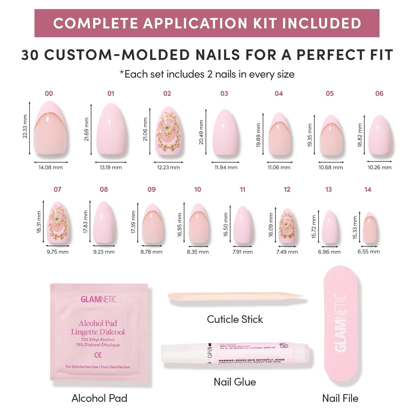 Glamnetic Press-On Nails Bundle - Heaven Sent | 2 Short Almond Fake Nails with 3D Angel Vintage-Inpsired Designs in a Glossy Finish | Durable, Salon-Quality Nail Kits
