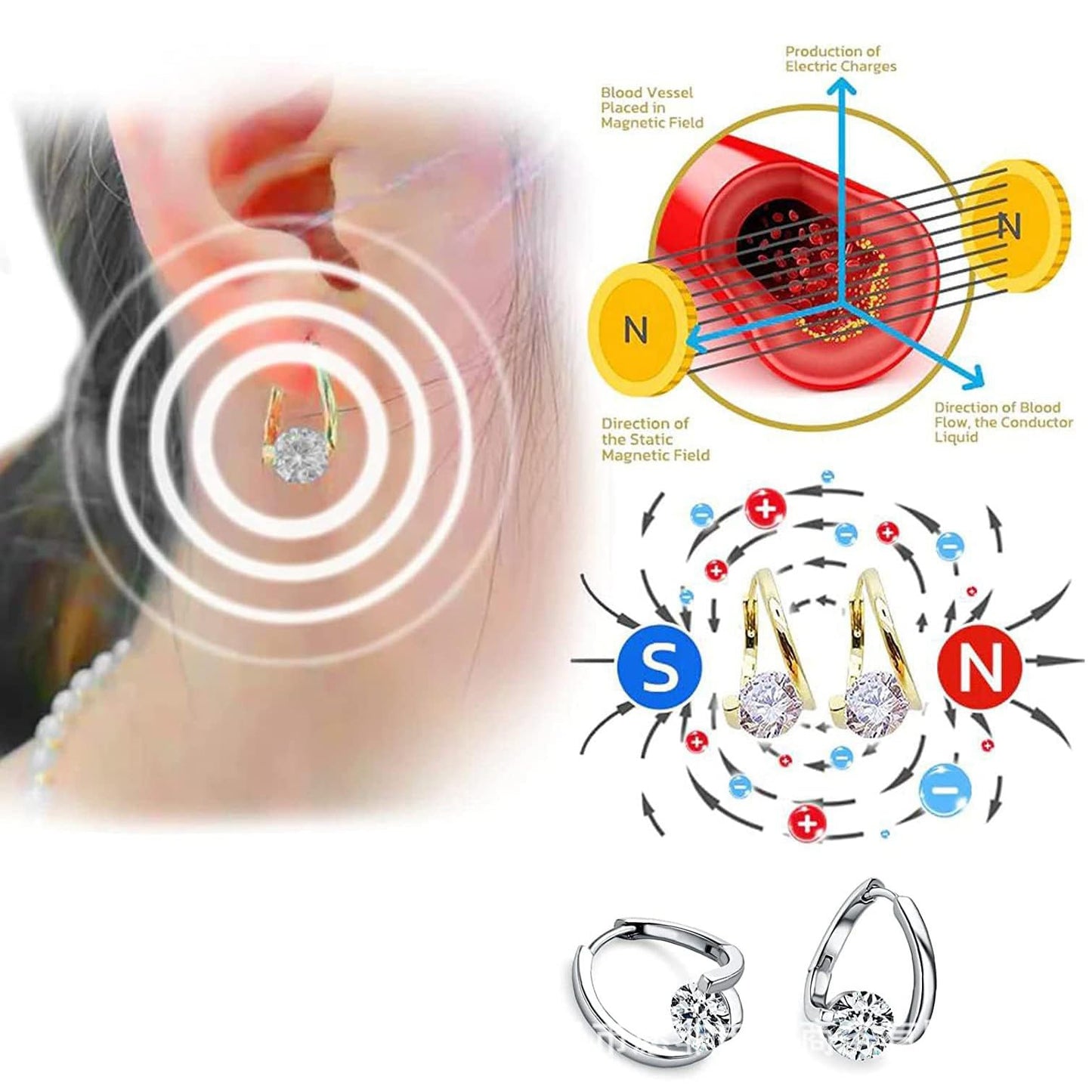 Silver Halolux Lymphvity Germanium Earrings - Lymphatic Drainage Therapy Earrings; Atheniz Lymphatic Design for Women