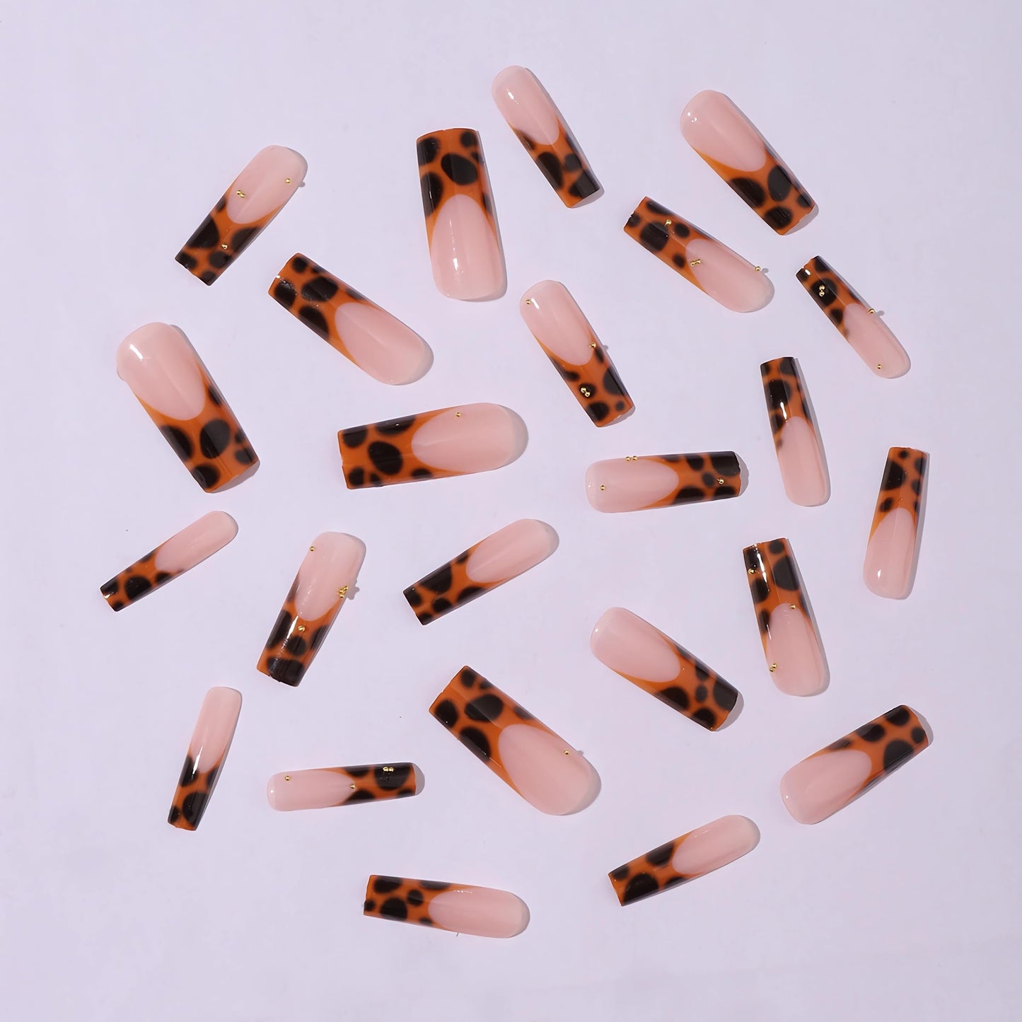 BABALAL Square Press on Nails Long Fake Nails Brown French Tip Glue on Cheetah Design Fall Acrylic Nails 24Pcs Manicure Ombre Squoval Stick on Full Cover False Nail