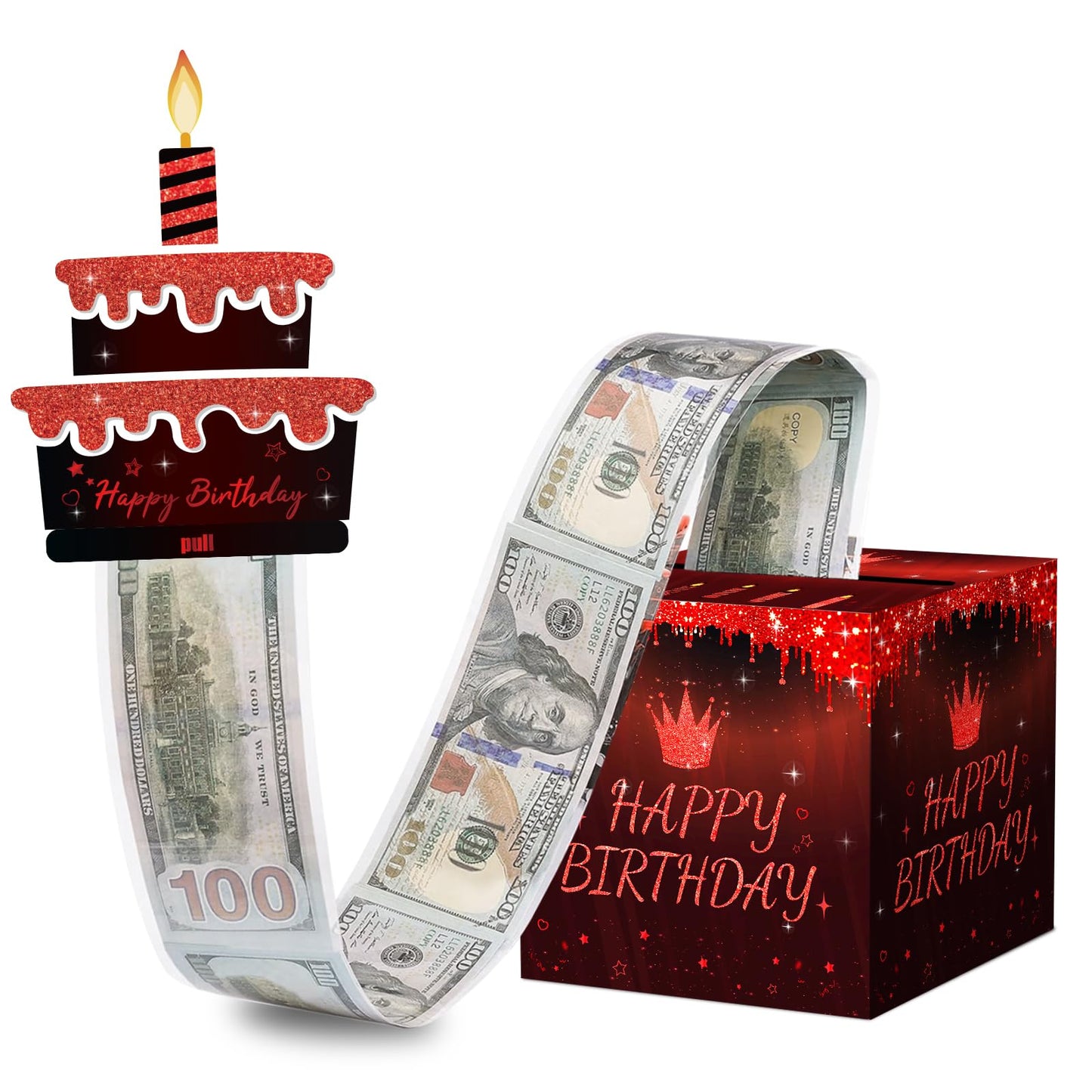 AOYOO Black Red Birthday Money Box for Cash Gift, Surprise Explosion Pop Up Gift Box with 0-9 Number Stickers for DIY Custom Age 18th 21st 30th 50th, Funny Cash Pull Party Supplies for Men Women