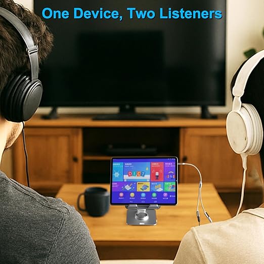 3.5mm TRRS Splitter for 2 Headphones 1FT 2-Pack, Audio & Mic, 3.5 mm Aux Jack Cable 1 in 2 out, Dual 1/8" Stereo Female Adapter, Double Headset Split Y Cord 2 Way for Phone/Tablet/Laptop/PC/MP3, Gold