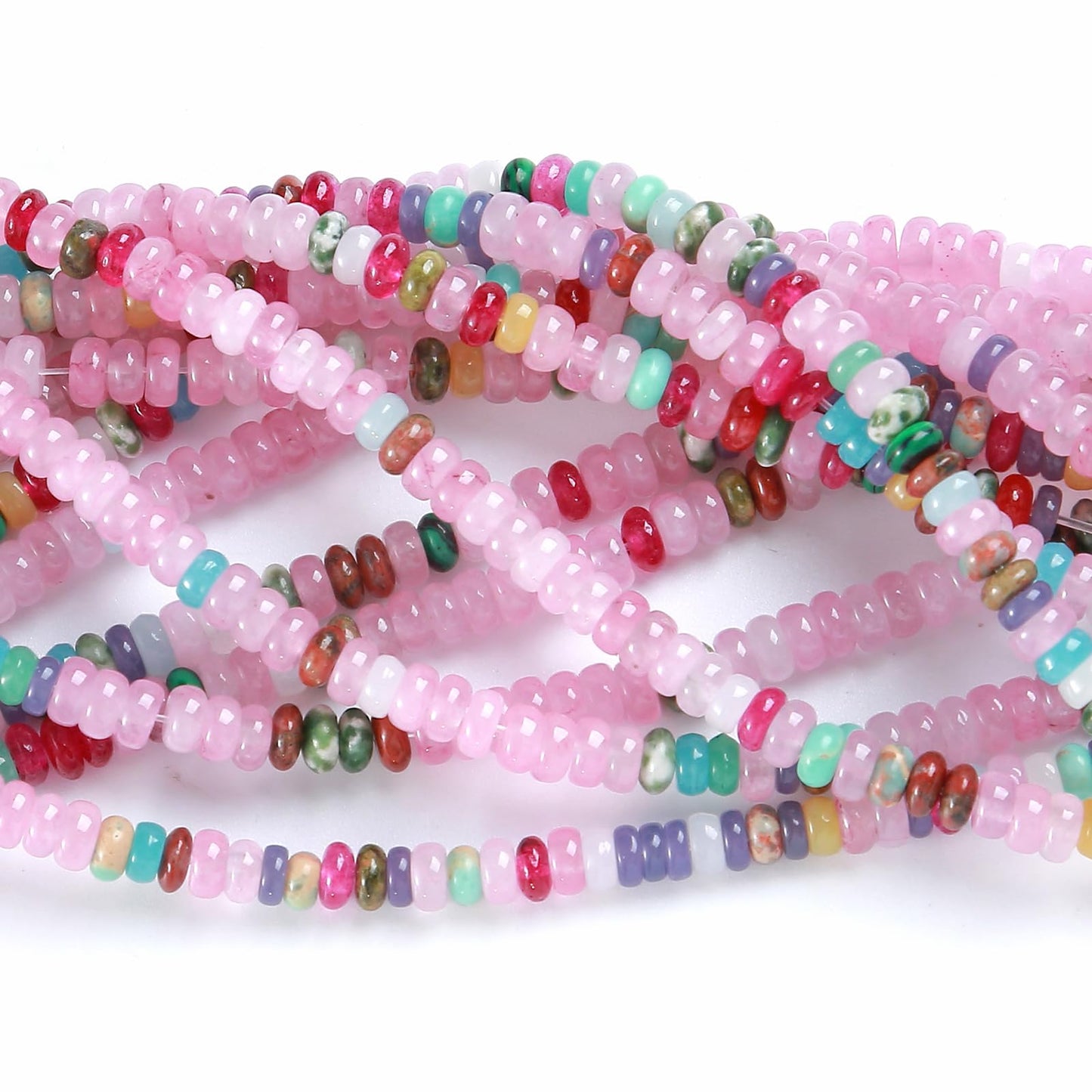 150PCS 2x4mm Natural Colorful Jades Stone Rondelle Beads Abacus Disk Stone Beads Round Loose Spacer Gemstone for DIY Bracelet Necklace Jewelry Making