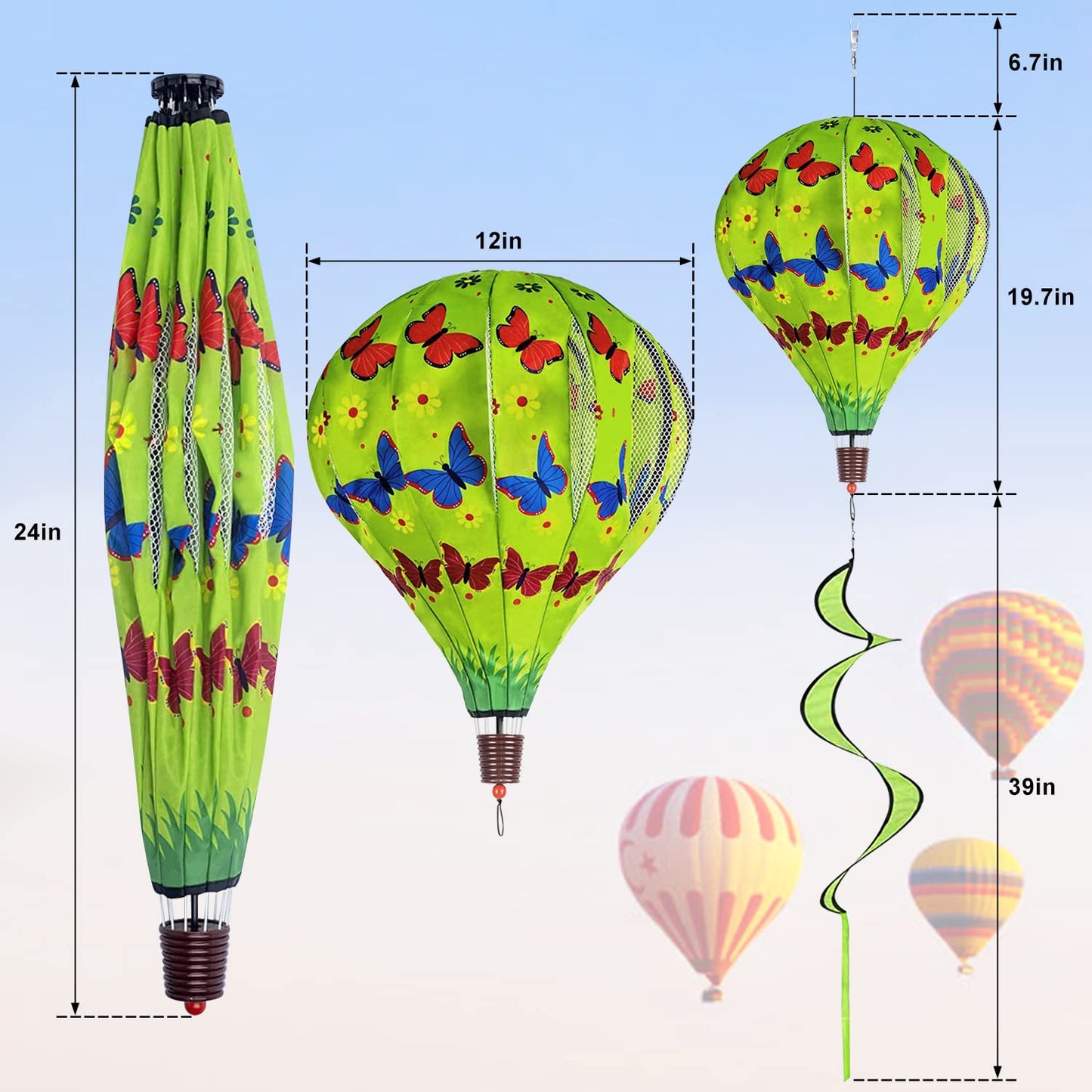 2Pack Hot Air Balloon Wind Spinners Outdoor Hanging, HADEEONG Large Wind Spinners Outdoor Windmill Balloon Spinners for Yard and Garden Wind Twister (Hummingbirds + Butterfly)