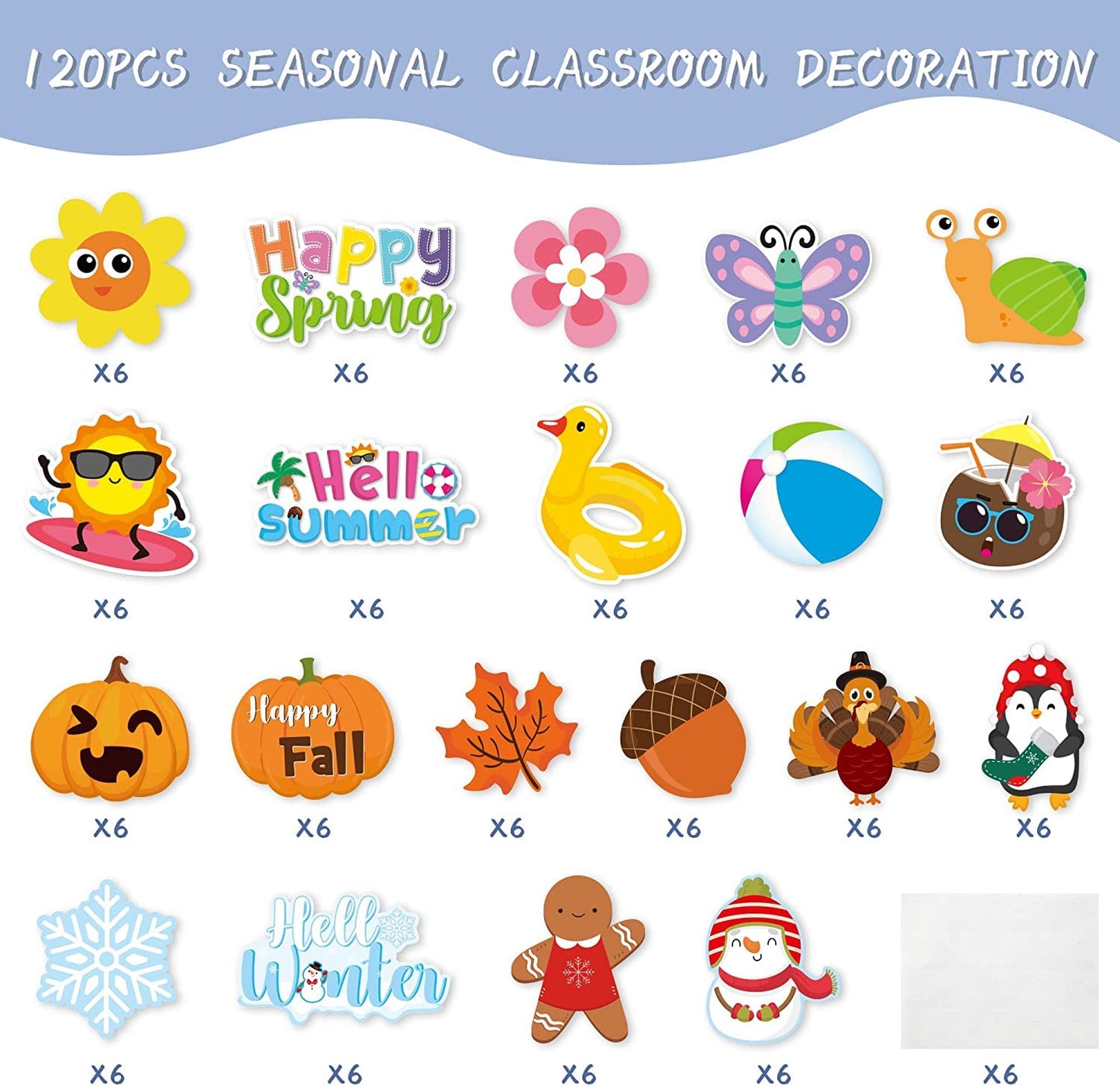 Haooryx Spring Summer Fall Winter Classroom Cutouts Bulletin Board Set - 120Pcs Seasonal Classroom Decoration Paper Cut-Outs Blackboard Border Trim for School Classroom Whiteboard Window Wall Decor