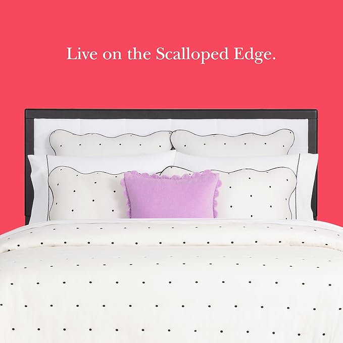 kate spade new york Scalloped Edge 3-Piece King Quilt Bedding Set, 100% Cotton Reversible Cover, All Season Warmth Bedding, Machine Washable, Marshmallow