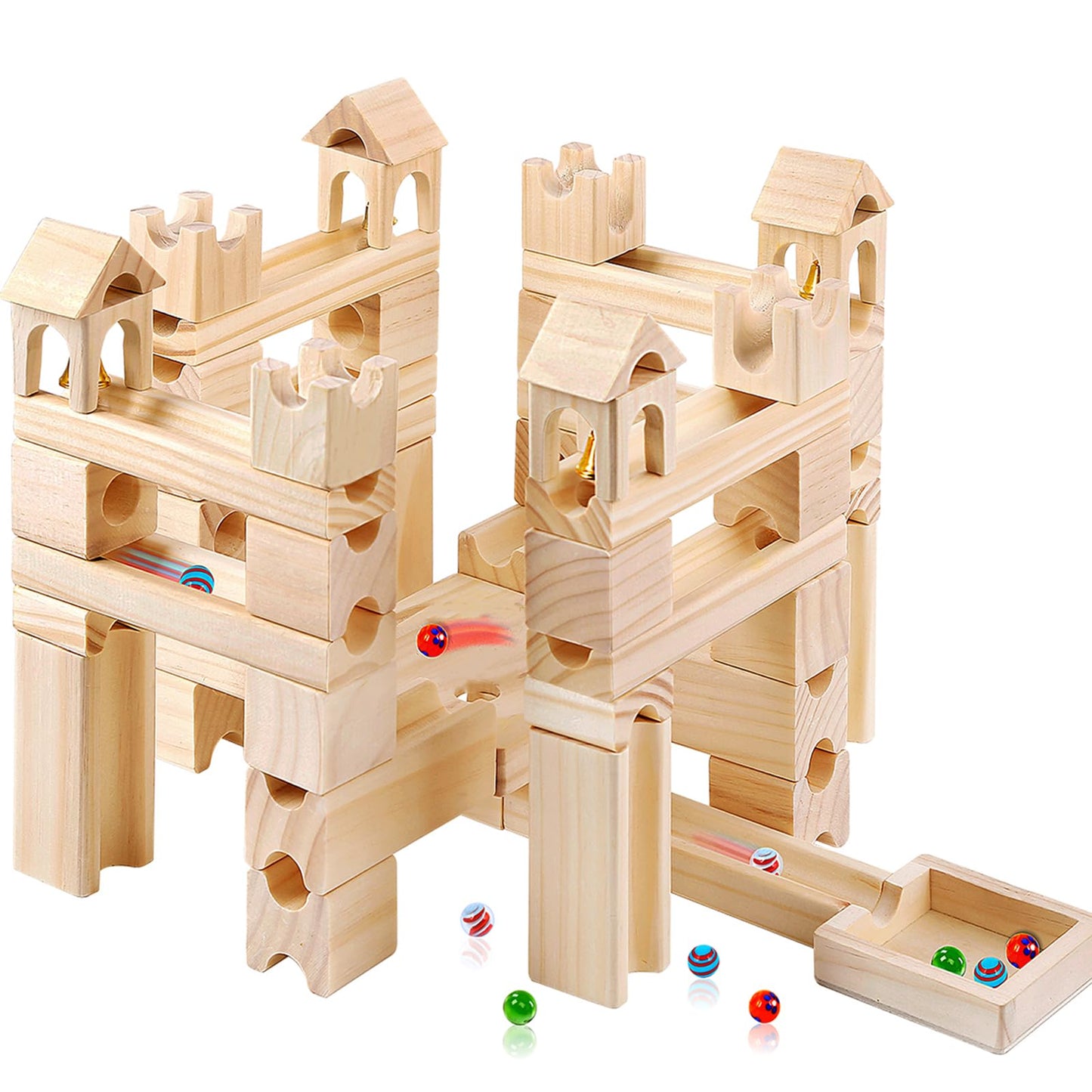 Wooden Marble Run for Kids Ages 4-8 – 80 Pieces Marble Rush Track Maze Construction Toy, STEM Building Blocks, Educational Gift for Boys & Girls