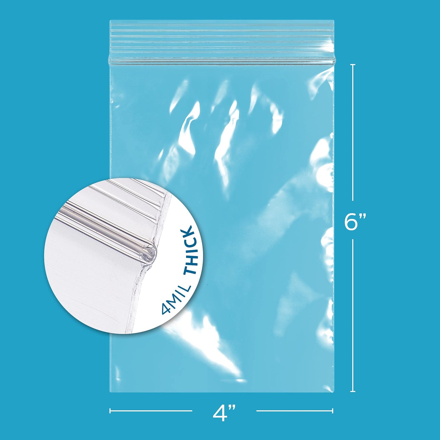 GPI - 4" X 6" Clear Plastic Zip Bags, 100 Count, Heavy-Duty 4 Mil Thick Durable Poly Baggies With Resealable Zipper Lock, Hang-Hole For Display.