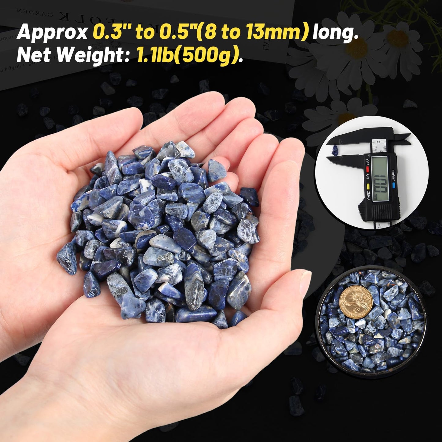 1.1lb Natural Crushed Sodalite Quartz Crystal Tumbled Chips-Sodalite Healing Crystals Chips Bulk, Crushed Crystal Gemstones for Crafts, Beautiful Package for Gift